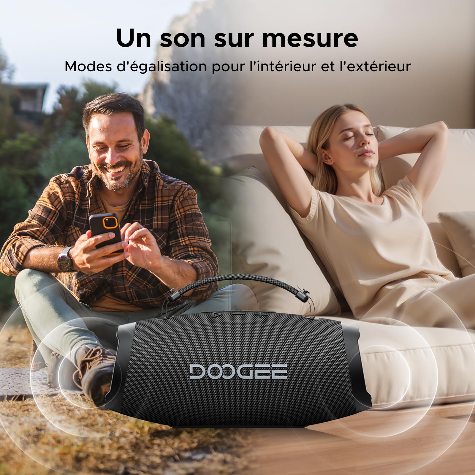 Enceinte Bluetooth Puissante Portable avec Bass Puissantes, 100W Crête, 60W Subwoofer, Deux 20W Tweeters, Autonomie 20H, Lumière RGB, TWS Haut Parleur sans Fil IP55 Étanche pour Fêtes, Piscine - Noir