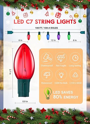 Miniatura 37 de 50FT C7 LED Christmas Lights, Outdoor Vintage String Lights with 52 Bulbs(2 Spare), Commercial Hanging Christmas Lights for Xmas Holidays Roofline