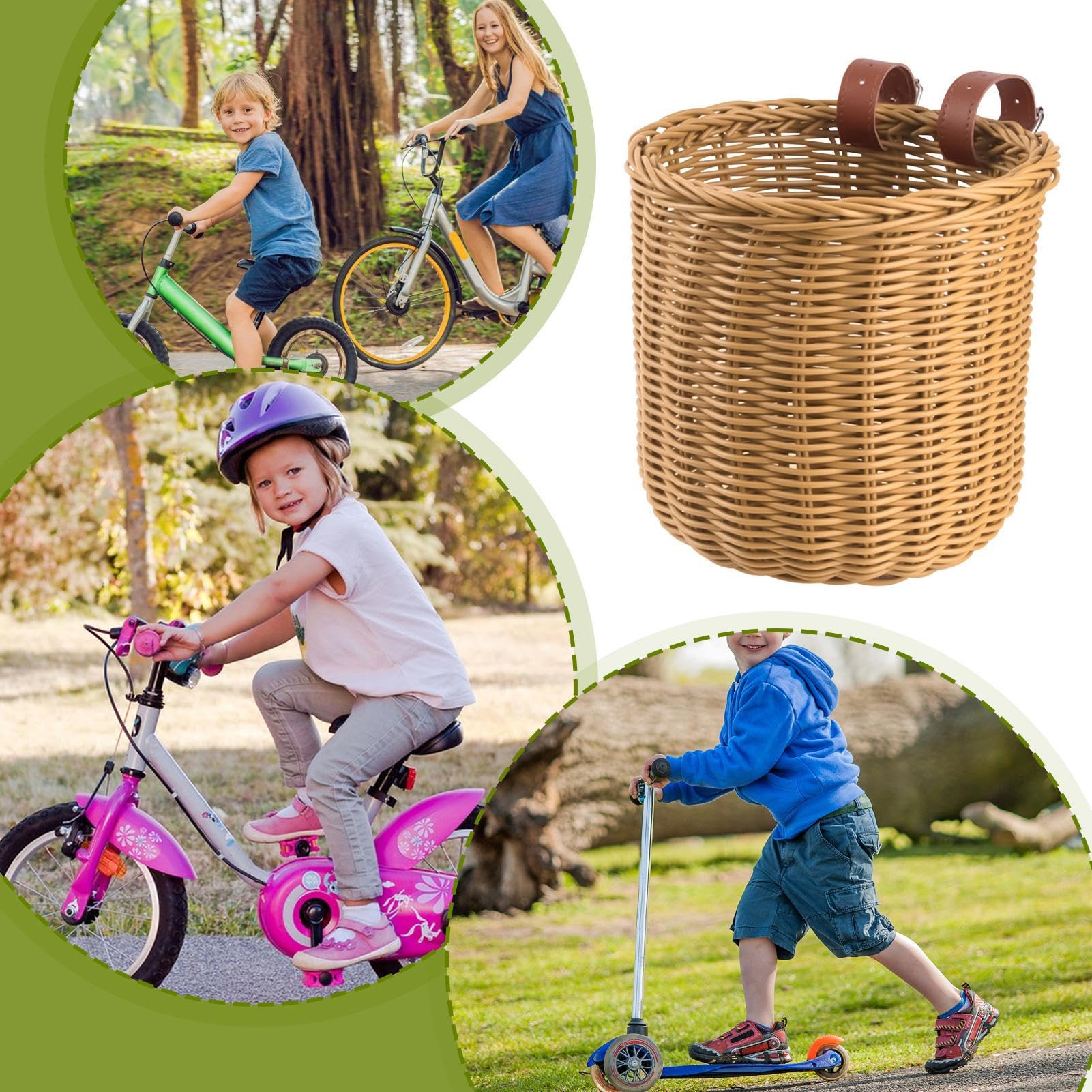 Panier Vélo Avant Osier Naturel En Forme D – Détachable, Robuste Et Élégant Pour Enfants Et Adultes