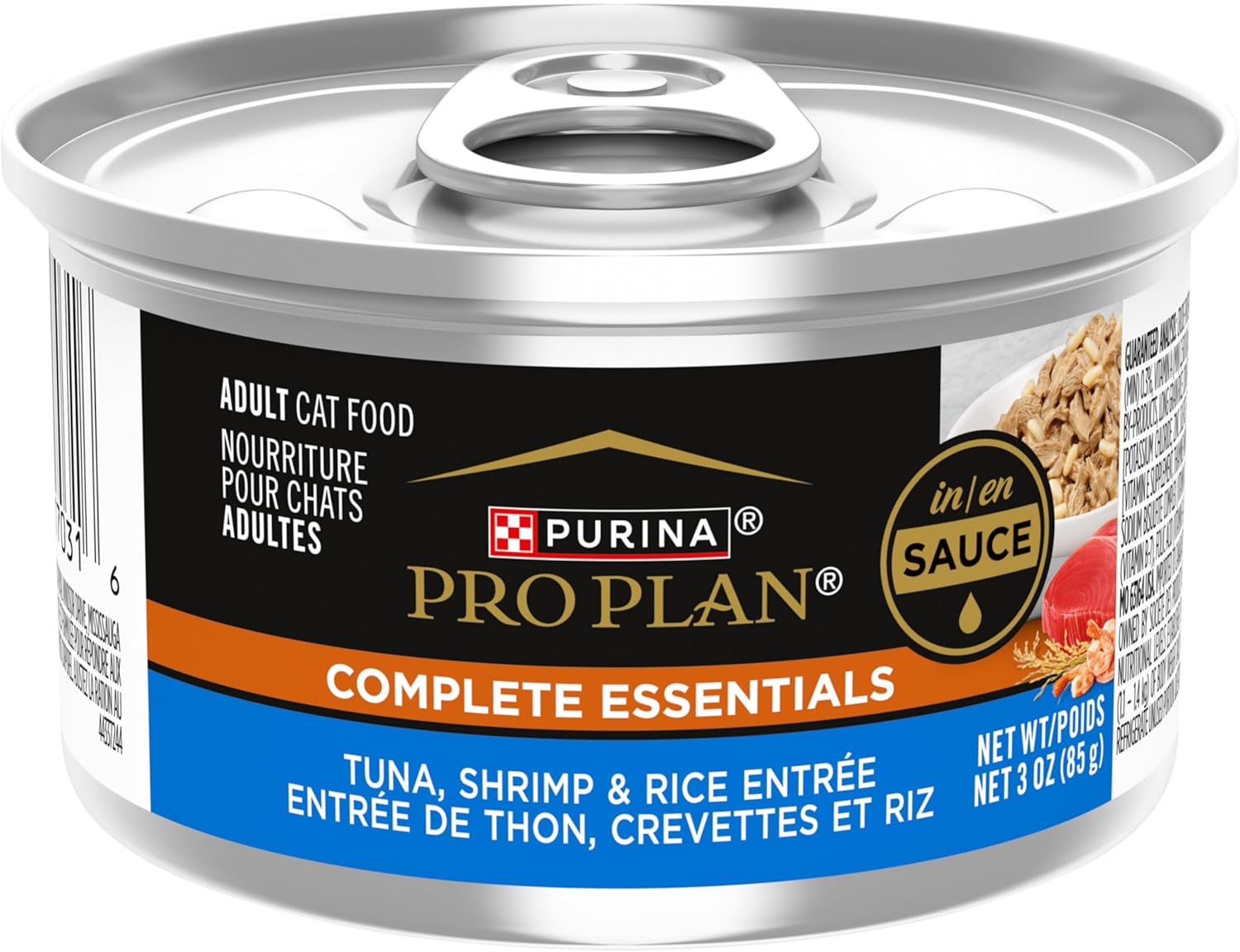Purina Pro Plan Gravy, High Protein Wet Cat Food, COMPLETE ESSENTIALS Tuna, Shrimp & Rice Entree in Sauce - (Pack of 24) 3 oz. Pull-Top Cans