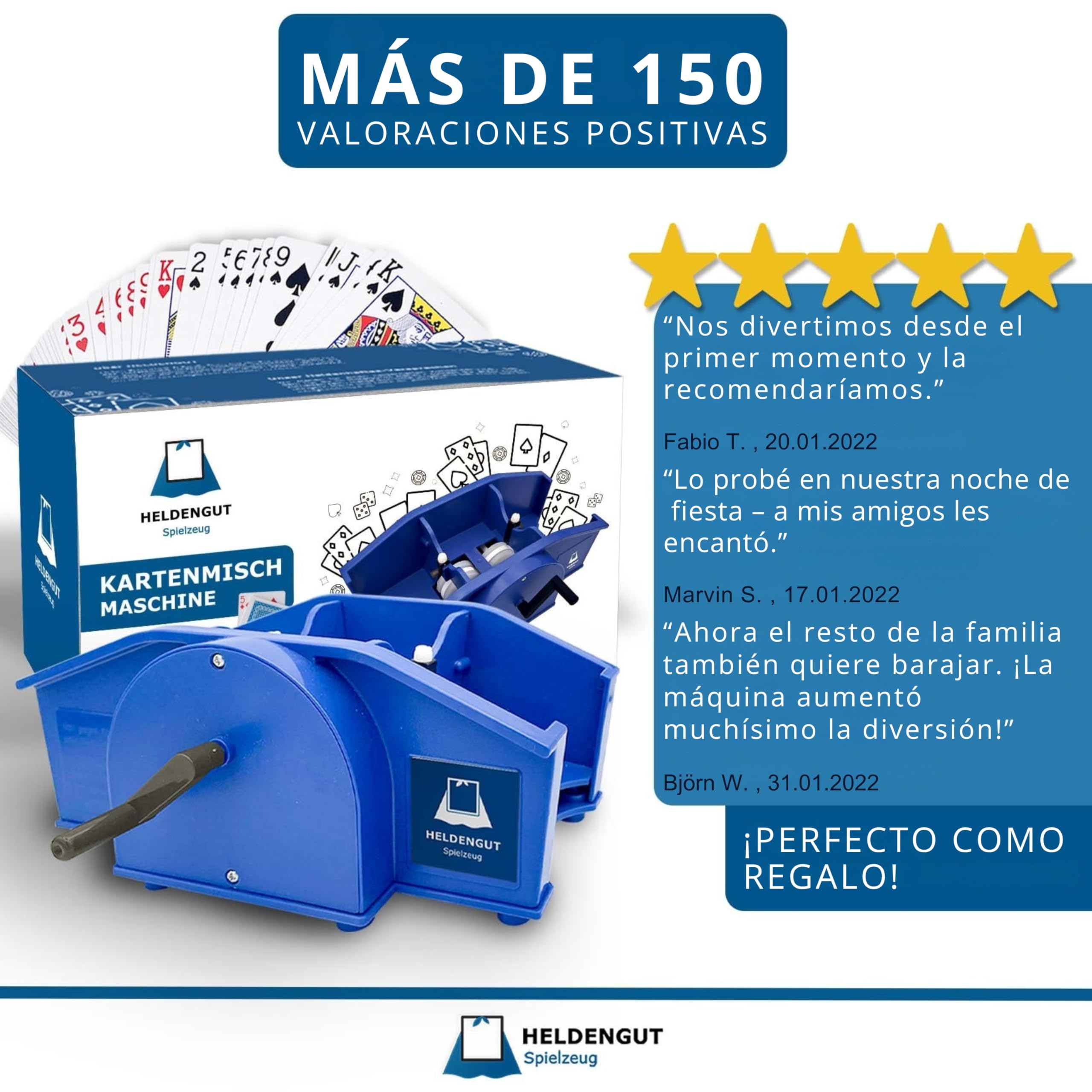 HELDENGUT Mezclador de Cartas Manual, Fácil de Usar y Duradero, Ideal para Póker, Blackjack, Bridge y Otros Juegos de Mesa