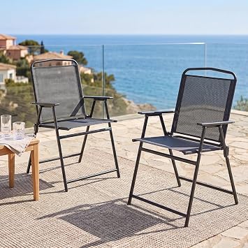 TLSUNNY Patio Folding Chairs Set of 2, Breathable Textilene Dining Chair