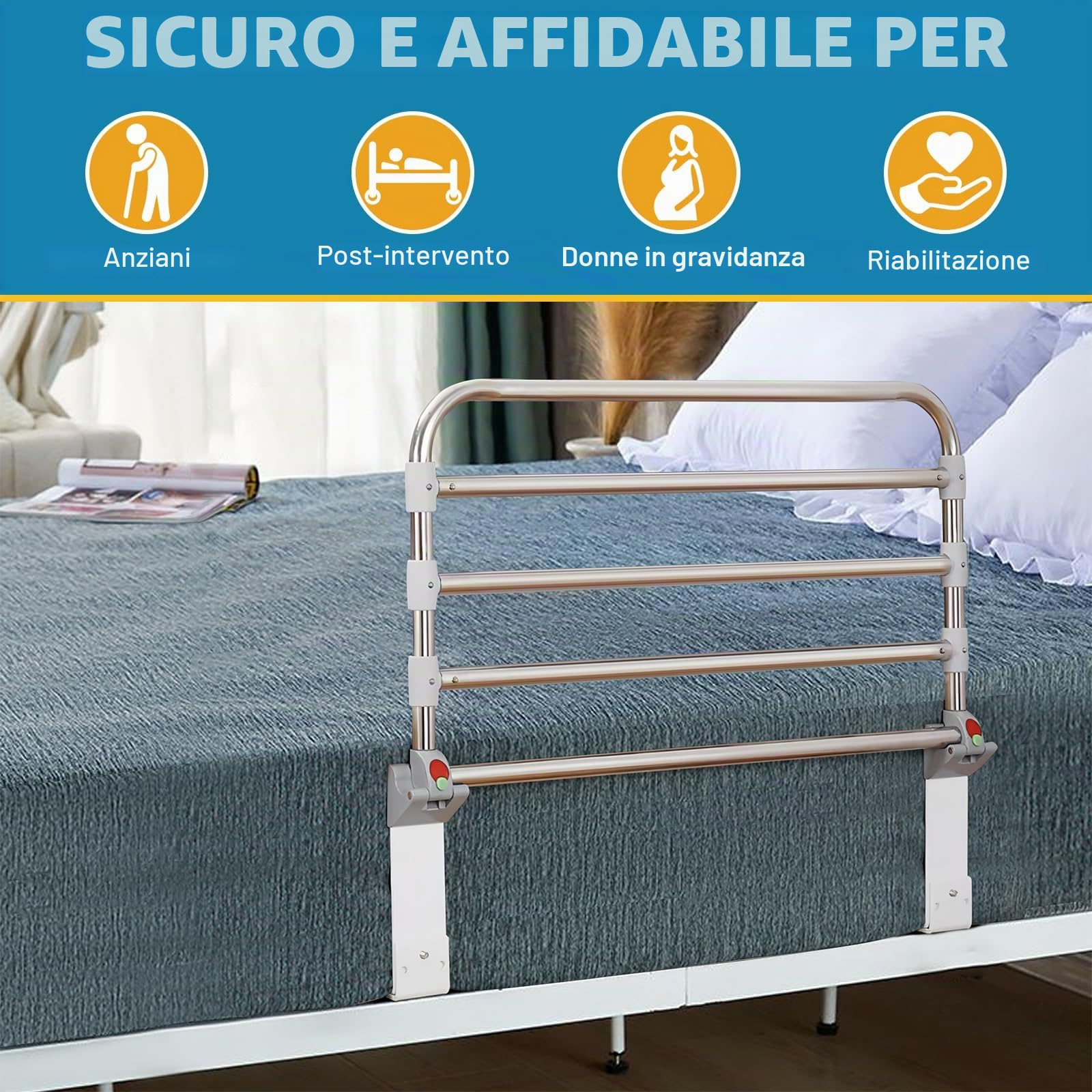 Sponde per letto per anziani e adulti, pieghevole, 90 x 50 cm, guide di sicurezza laterali per letto, per anziani, adulti, disabili, per letto king size, queen size, full e twin