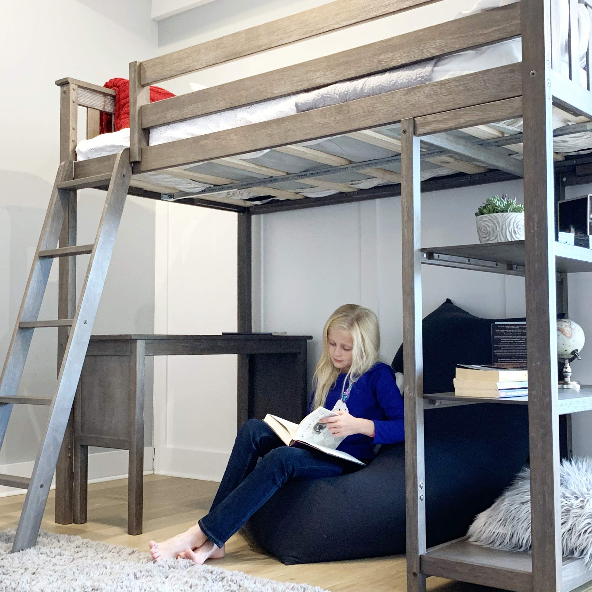 Buy Max & Lily High Loft Bed, Twin Bed Frame for Kids With Bookcase and