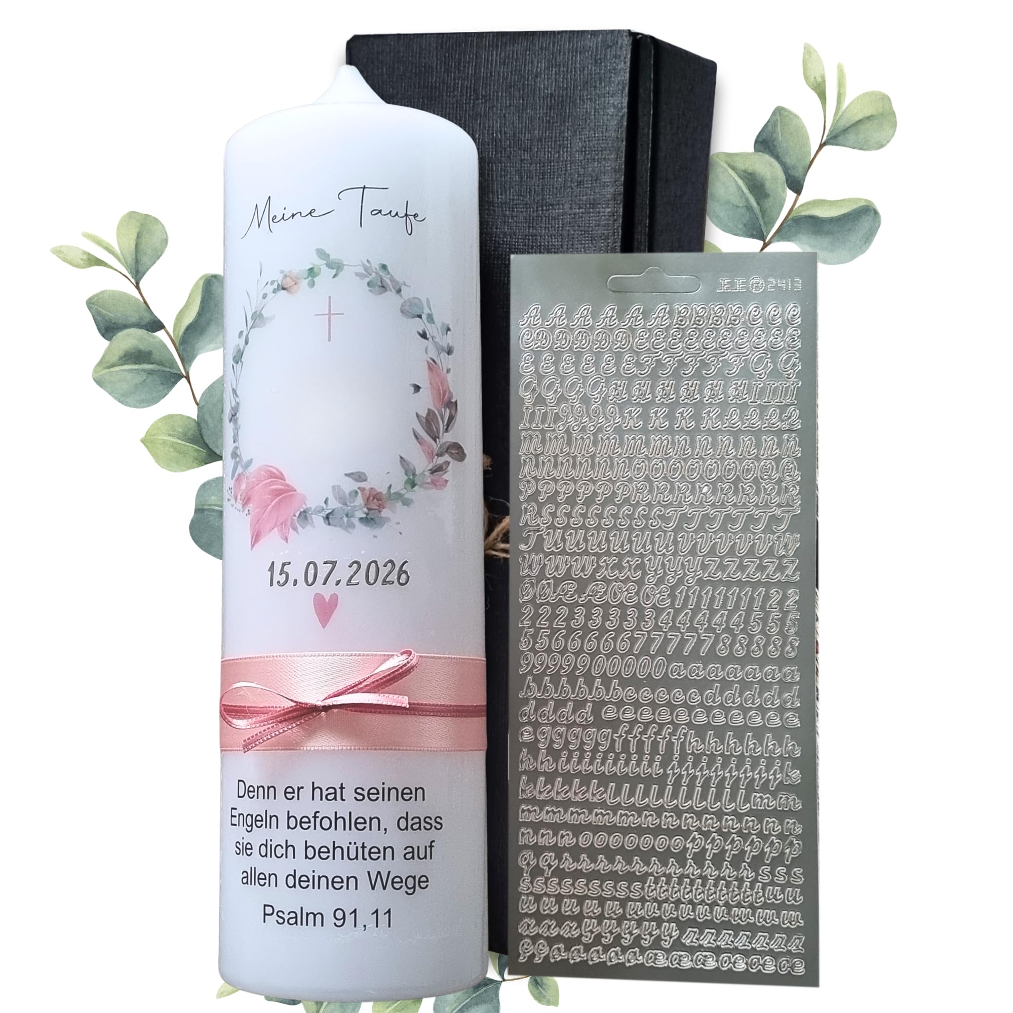Candela di eucalipto, 25 x 7 cm, personalizzabile con nome e data del matrimonio, regalo di nozze