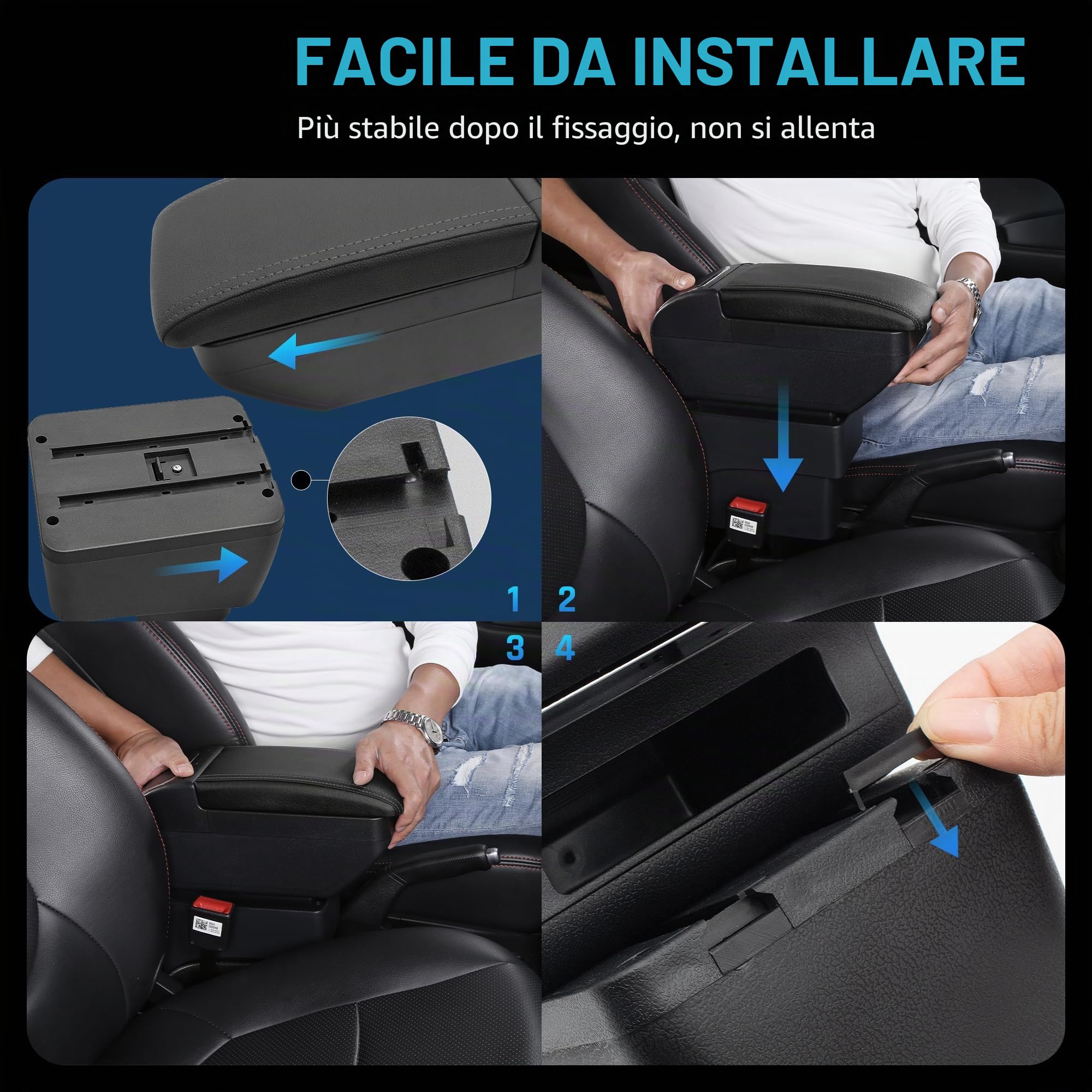 Bracciolo Auto per Renault Dacia Sandero 2 Stepway Logan 2 | Vano Portaoggetti a Due Livelli, 4 Porte USB, Montaggio Semplice, Bracciolo Regolabile, Pelle PU, Linea Nera