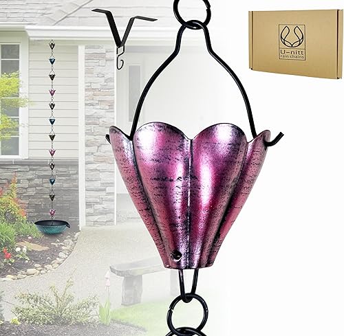 U-nitt Cadenas de lluvia, canal de bajante de canalón de techo, atrapasadordesviador de agua de lluvia, 5.5 pies, metal pesado chapado en cobre,