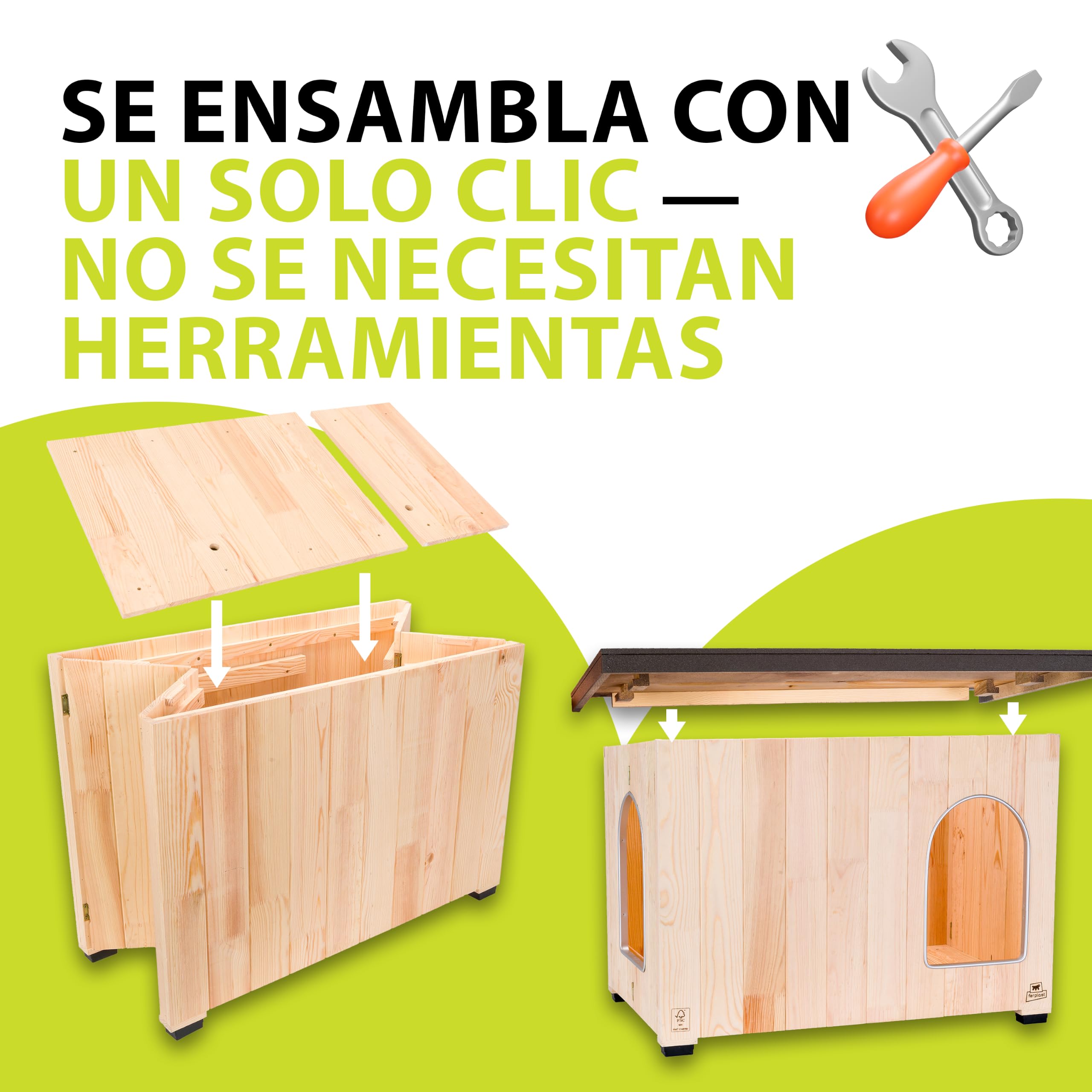 Ferplast Caseta Perro Madera Exterior – Aislada 4 Estaciones, Impermeable, Suelo Elevado, Protección contra Humedad y Frío, Perros Pequeños, 67 x 53 x 52,5 cm