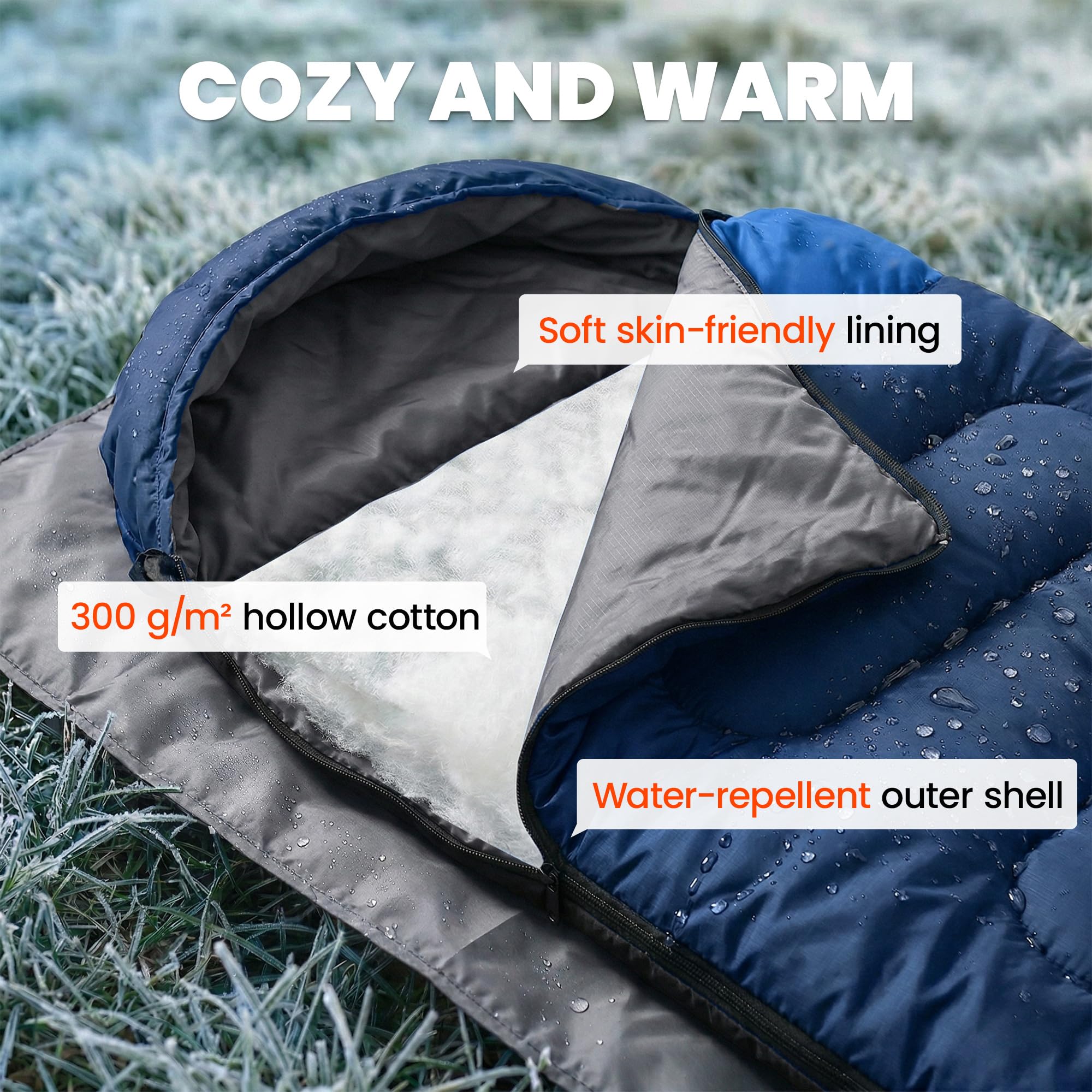 Outsunny Sleeping Bag for Adults, Lightweight & Compact Sleeping Bag, 3 Seasons Adult Blanket, Small Packed Size, Soft, Thick and Warm, for Outdoor Camping — view 3