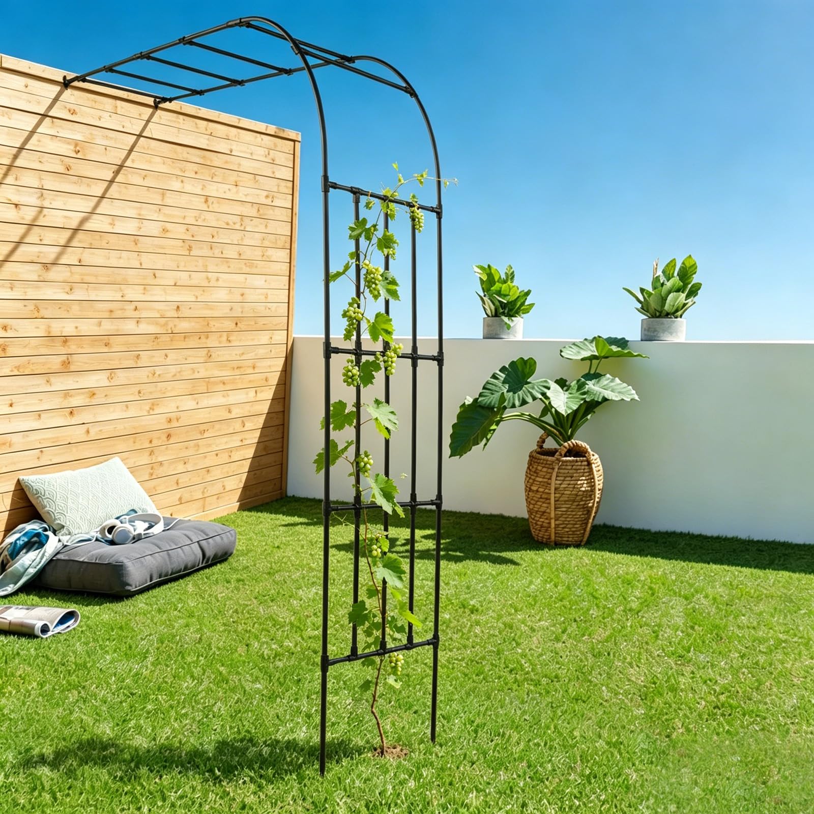 Traliccio semiarco per rose, arco da giardino in acciaio, montaggio a parete, supporto per piante, per rose rampicanti e supporto per piante, 240 x 50 x 260 cm
