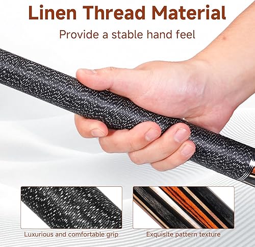 Miniatura 5 de Taco de billar de arce prémium de 58 pulgadas, taco de billar de 2 piezas de 19 onzas con punta de cuero de 0.512 in, envoltura de lino, sistema de