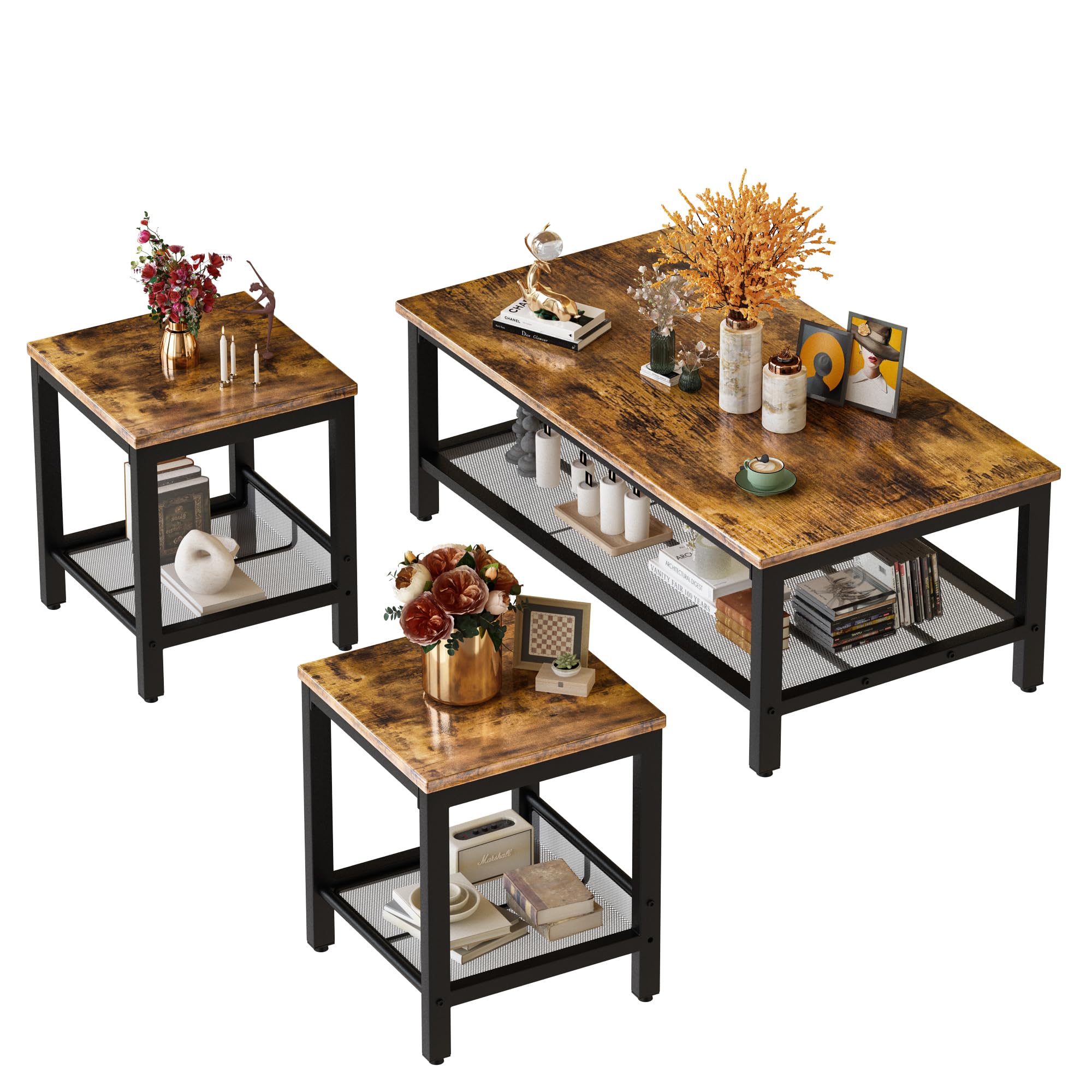 AWQM Coffee Table Set with 2 End Side Tables