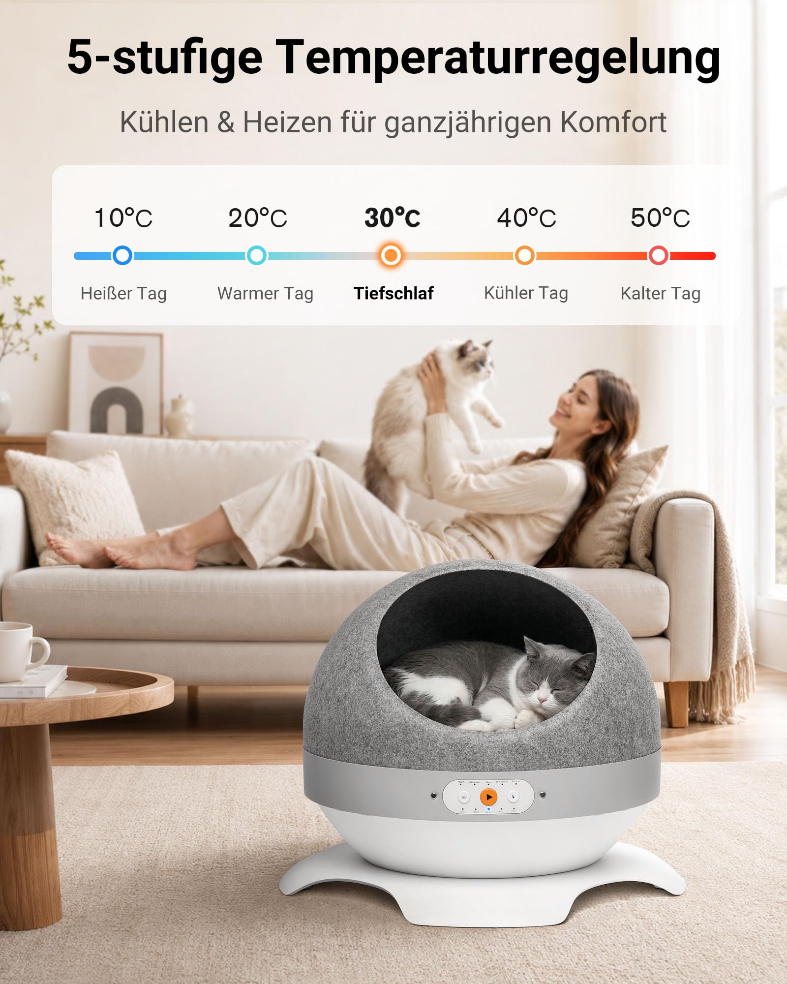 Intelligentes Katzenbett mit TEC Kühlung & Heizung, 10–50°C