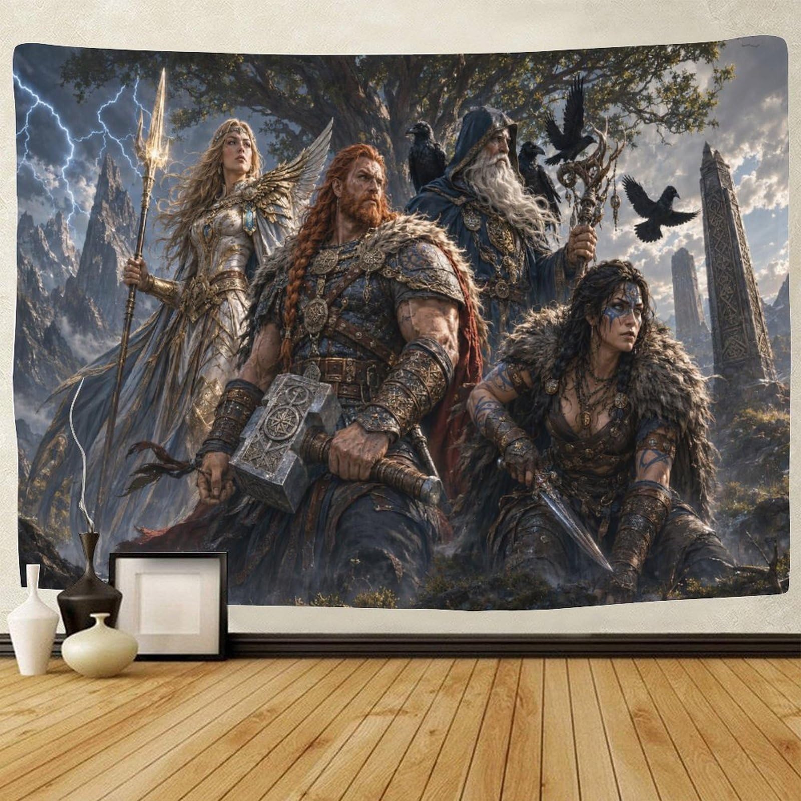 GPMNBCXZK Norse Mythology Viking Warriors Wall Art Decor 3D Print Tapestry for Bedroom Tapestries Home Decoration Curtain Living Room Dorm 180cmx230cm