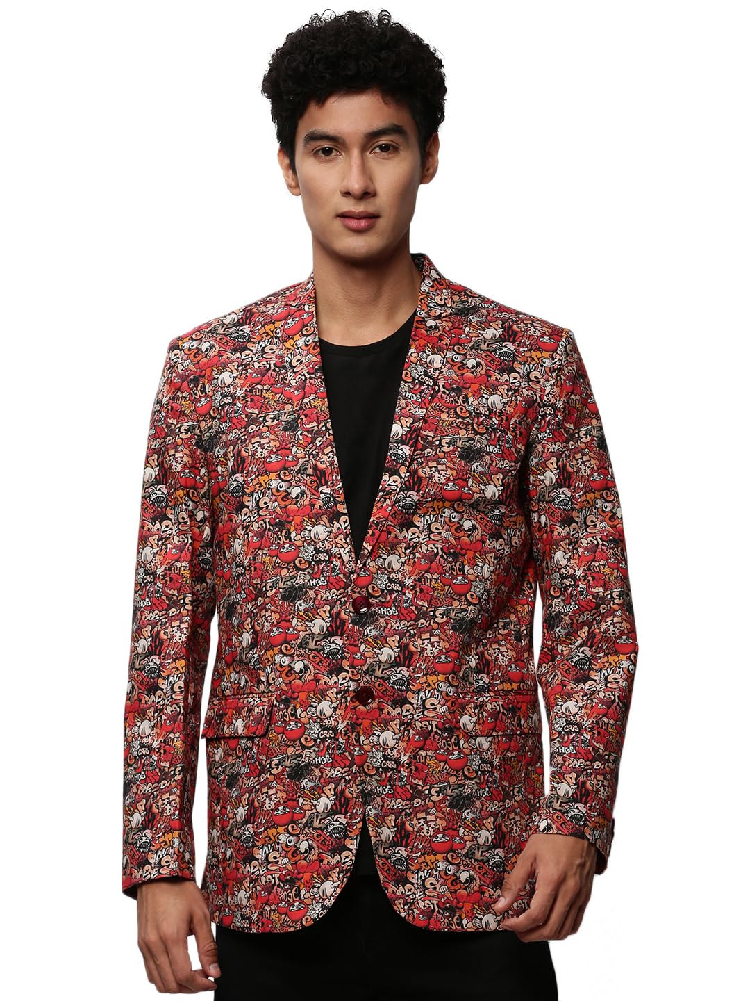showoffff Men's Notched Lapel Printed Rust Single-Breasted Blazer-SOBLZ-082-9_Rust-picture-33