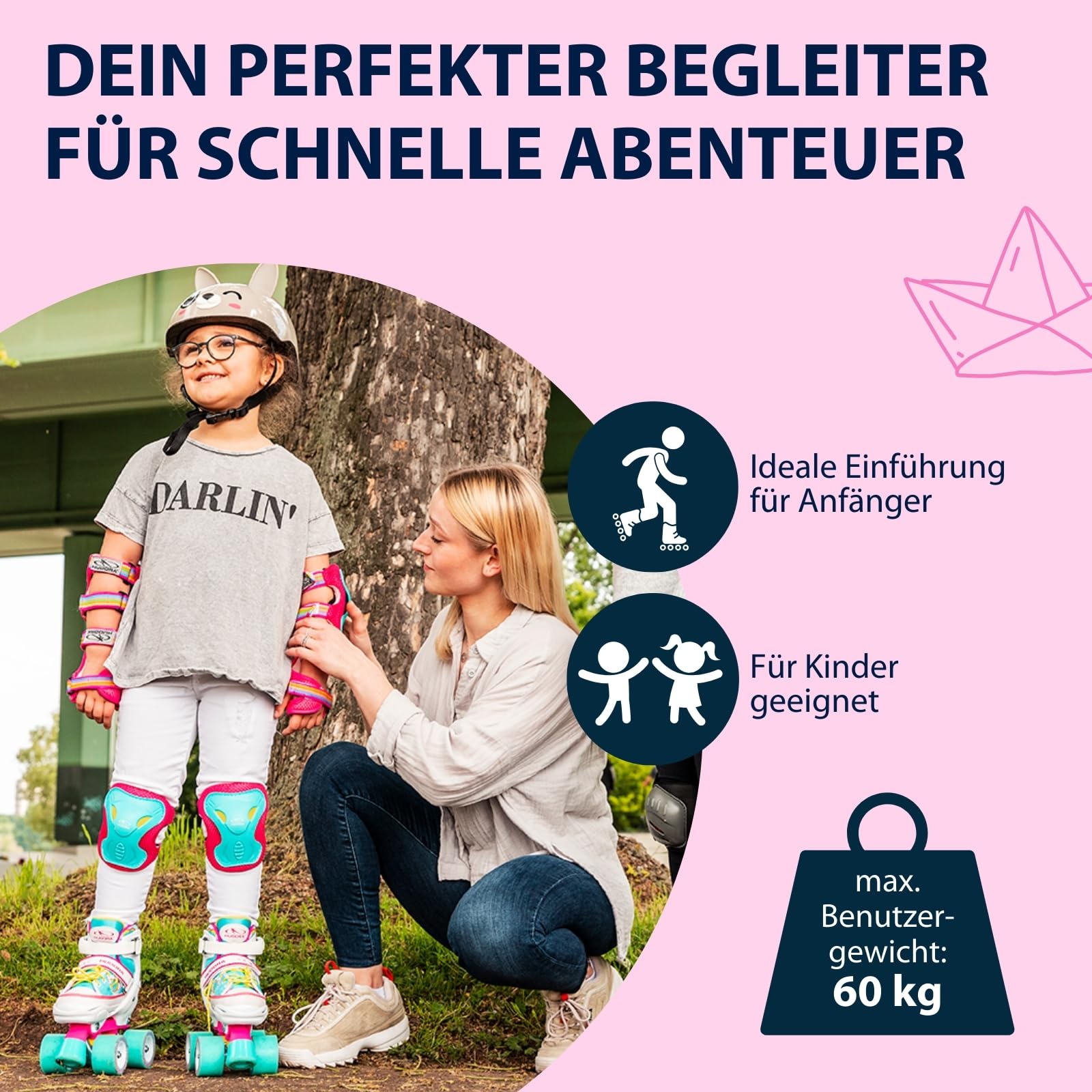 HUDORA Roller Skates Wonders in versch. Größen - Bequeme Kinder Rollschuhe über 4 Größen verstellbar - stilvolle Rollschuhe für Kinder bis 60 kg - Roller Schuhe aus hochwertigem Nylon
