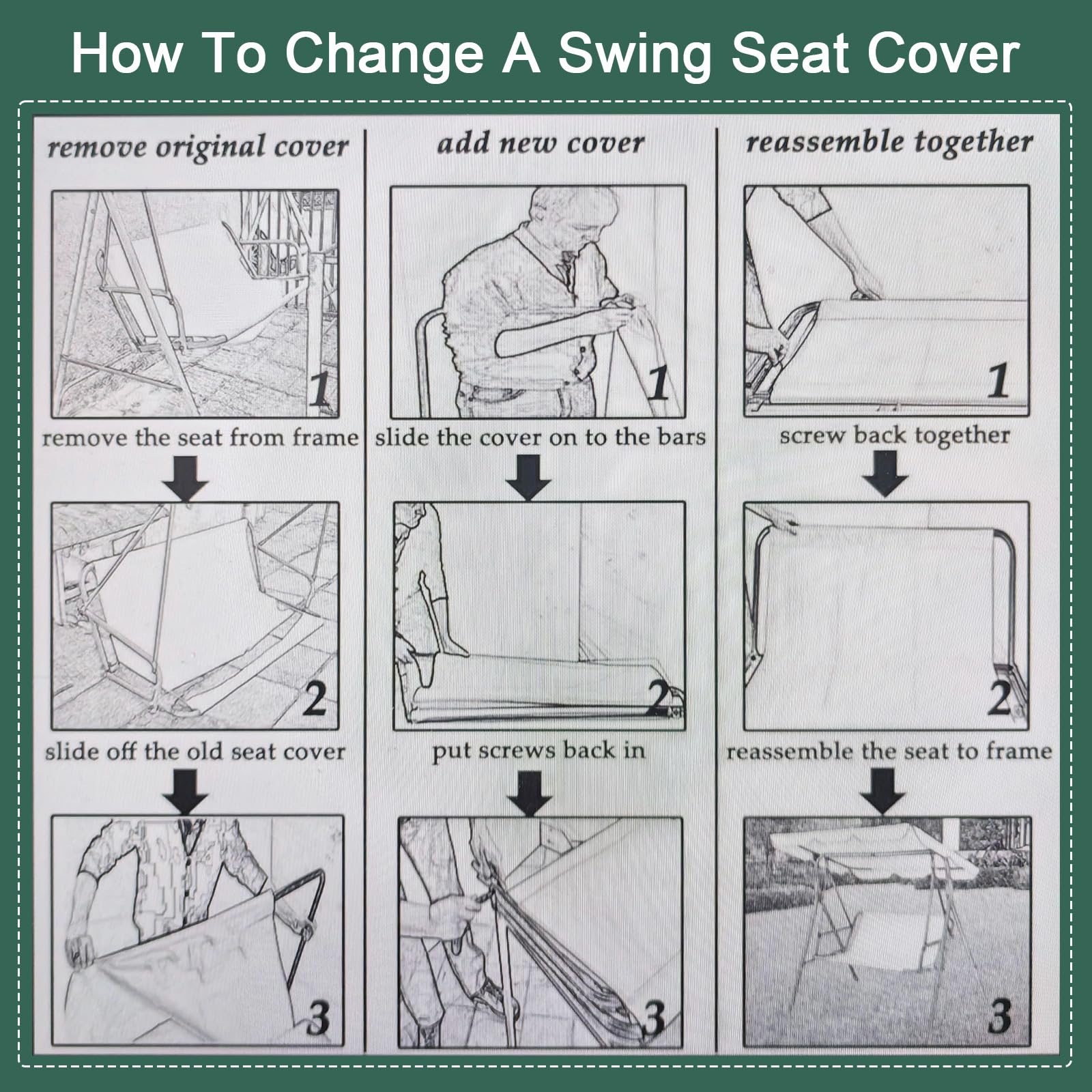 WingFly Funda de Asiento de Jardín para Columpio de Jardín, para Silla Mecedora de Jardín, Fundas para Silla de Jardín, 2 y 3 Plazas Rayas Verde (115 * 48 * 48cm)