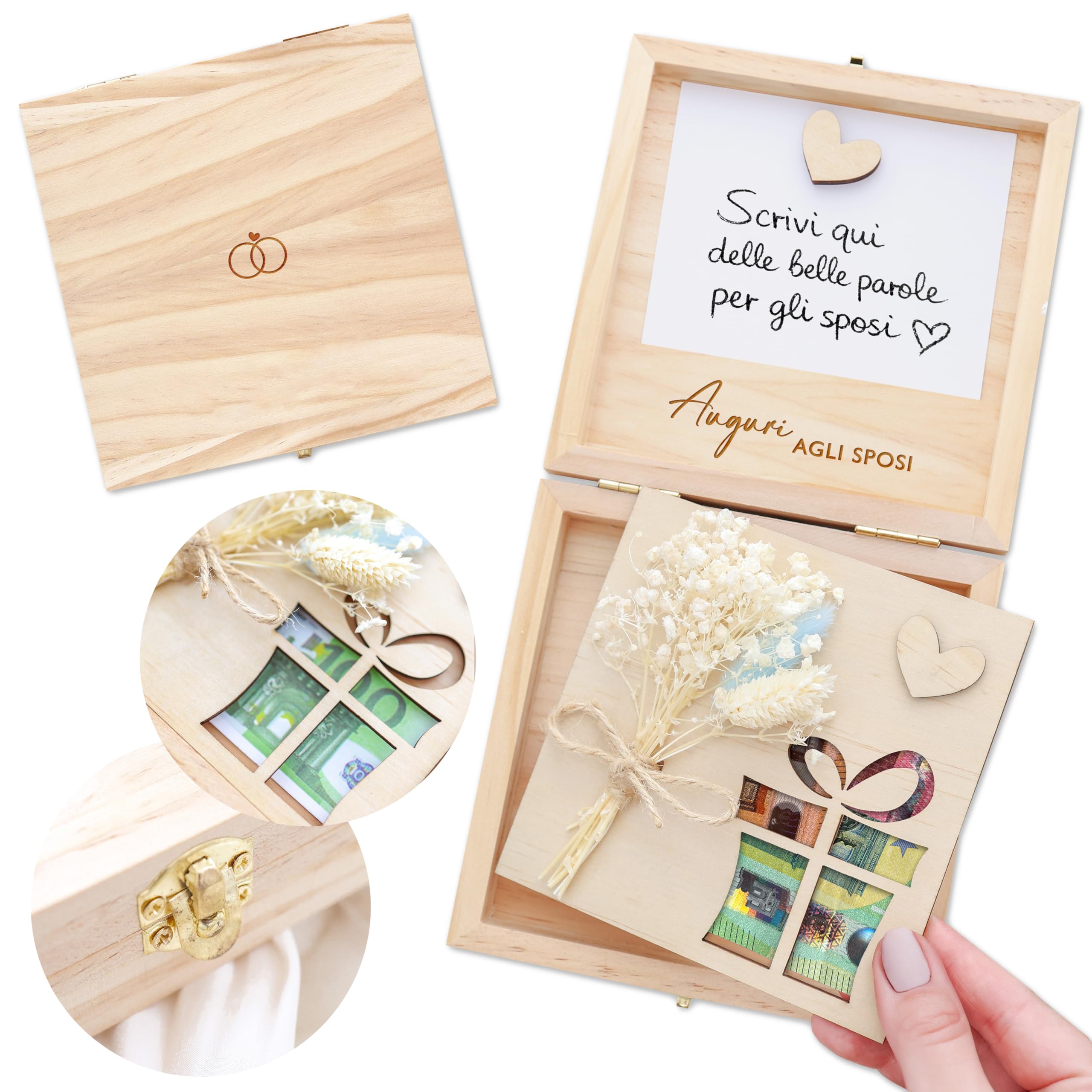 Joli Coon Regalo matrimonio personalizzato per sposi - Porta soldi matrimonio originale - Idea regalo per coppia -14 x 14 x 3,5 cm