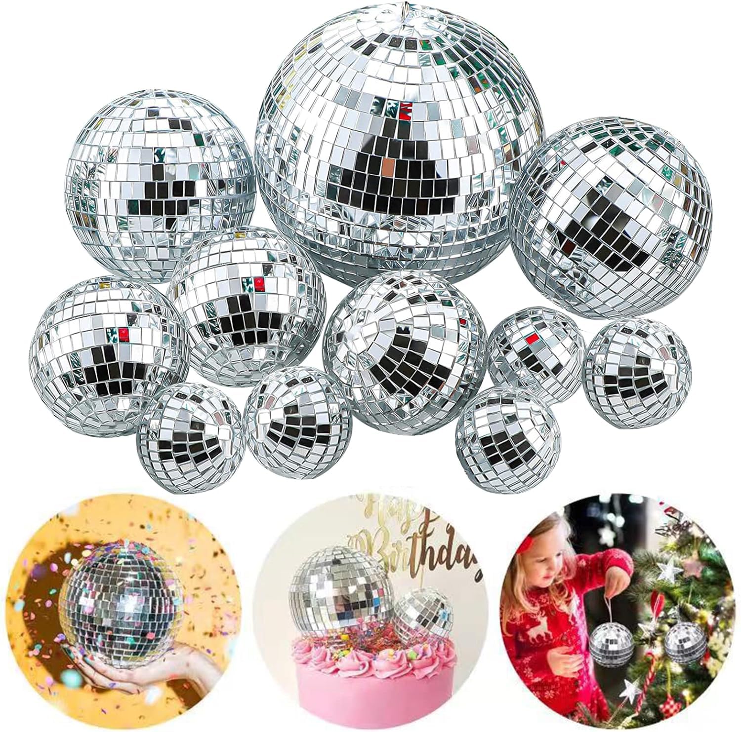 Lukinuo 11pcs Disco Ball Cake Decoration Mirror Cake Topper 70's Disco Disco Ball Table Decorations Disco Ball Centerpiece Decor Dance Birthday 70s Theme Party