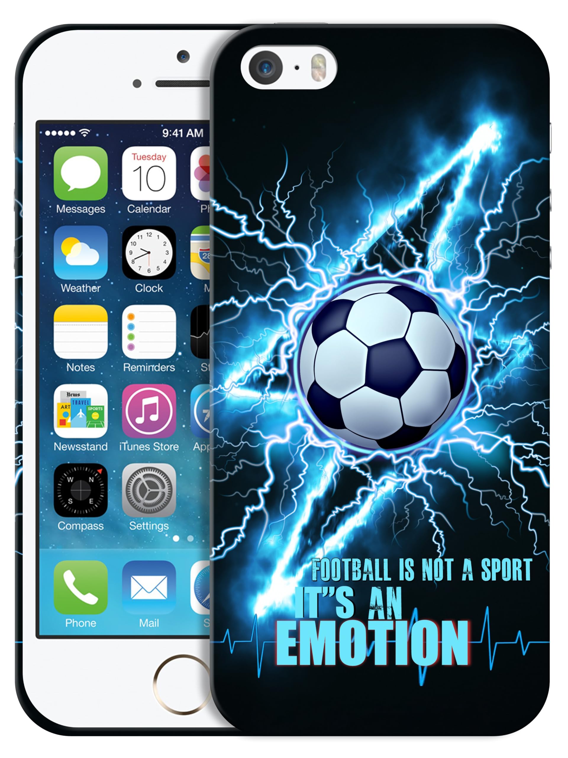 GlamCase for iPhone 5 / 5S / SE 1st Gen, iPhone 5 / 5S / SE 1st Gen Case - Football (Soccer) Lightining Design Printed Cute Plastic Protective Designer Back Case for iPhone 5 / 5S / SE 2016.