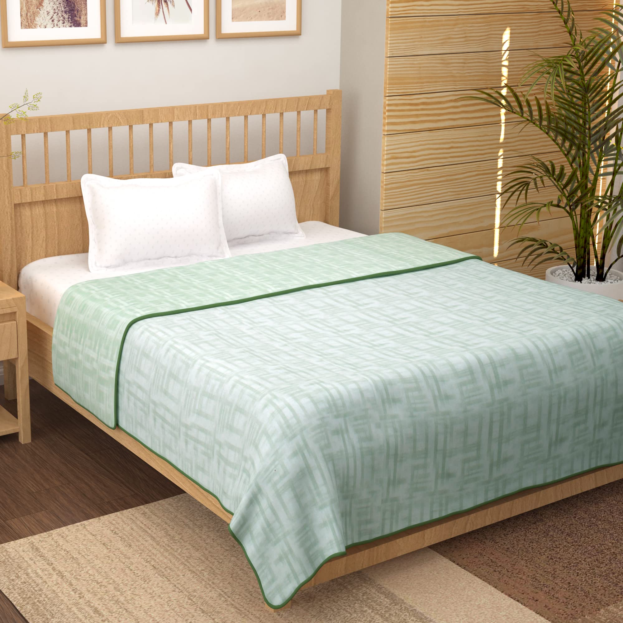 Story@Home100% Cotton Reversible Double Light Weight Dohar, AC Blanket, Blanket for Winter, All Season Super Soft Dohar, 225 X 240 CM, Green & White