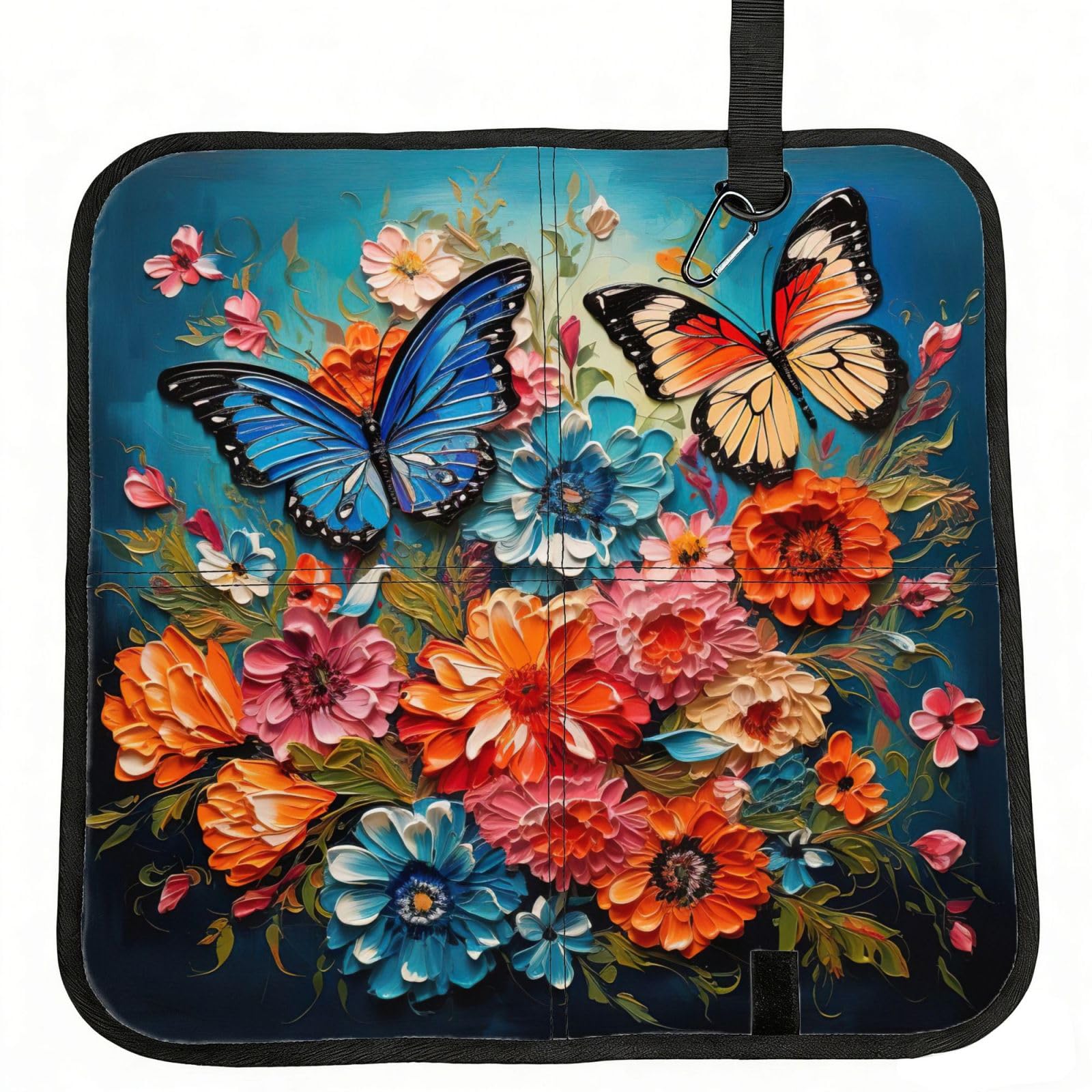 PPHGUT Flowers And Butterfly Print Foldable Seat Cushion Waterproof Portable Chair Pad Travel Outdoor Picnic Camping