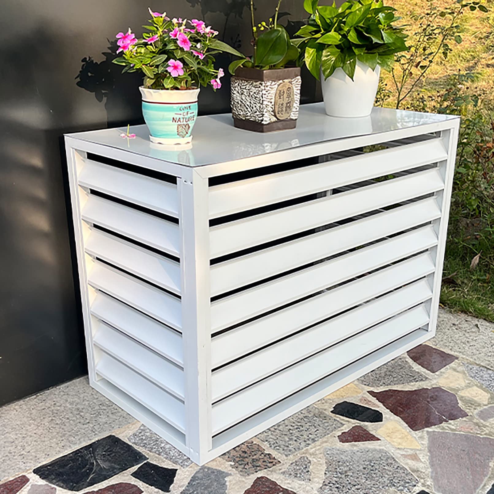 QYMYOZ Outdoor Air Conditioner Cover, Condensing Unit Protective Fence, Aluminum Privacy AC Covers, Grilles for Heat Pumps, Weather-Resistant Protection for Outdoor Units