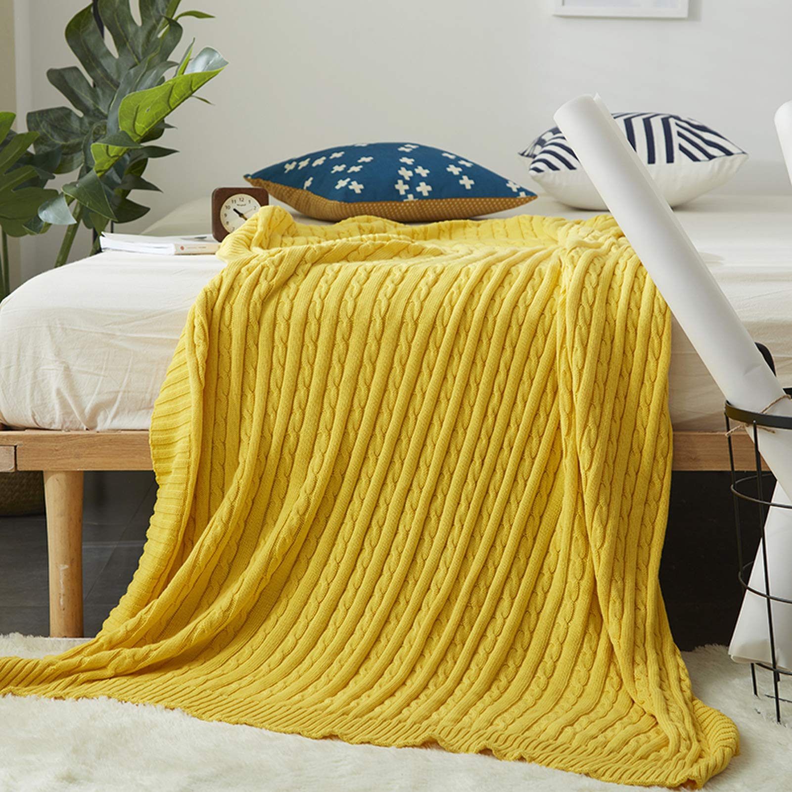 Manta calentada Amarilla, Manta de Punto de algodón y Franela para bebés, de Uso doméstico y Lavable a máquina para Viajes, Coche, 47" X 31.5",