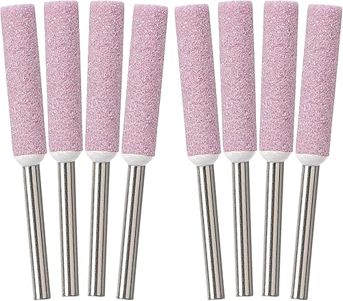 OIIKI Paquete de 8 limas de piedra de molienda de rebabas, afilador de motosierra de 7/32 pulgadas, 0.217 in (rosa)