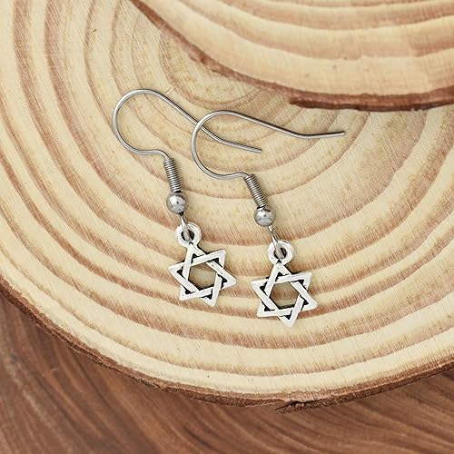 Miniatura 4 de Mom and Three Daughters Star of David Charm Women Earrings in Silver Pewter | Handmade Hypoallergenic Stainless Steel Metal Wires | Versatile and