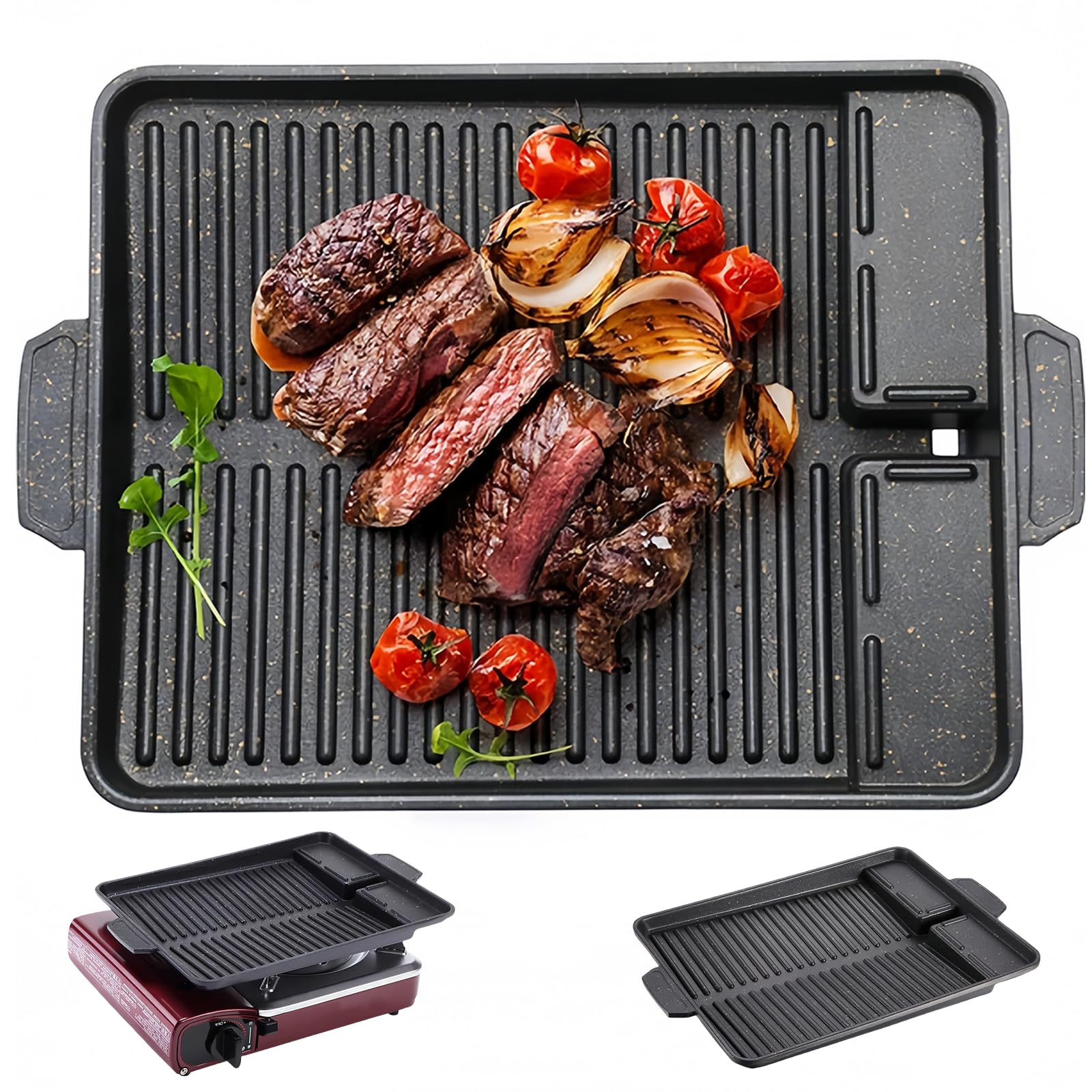 Grillplatte Für Induktion, Gusseisen Grillplatte, Rechteckige Grillpfanne, Grillaufsatz Gaskocher Camping, Gaskocher Grillplattes, Camping Grillplattes, Antihaftbeschichtet, Für Herdplatten, Ofen, BBQ Küche, Haushalt & Wohnen