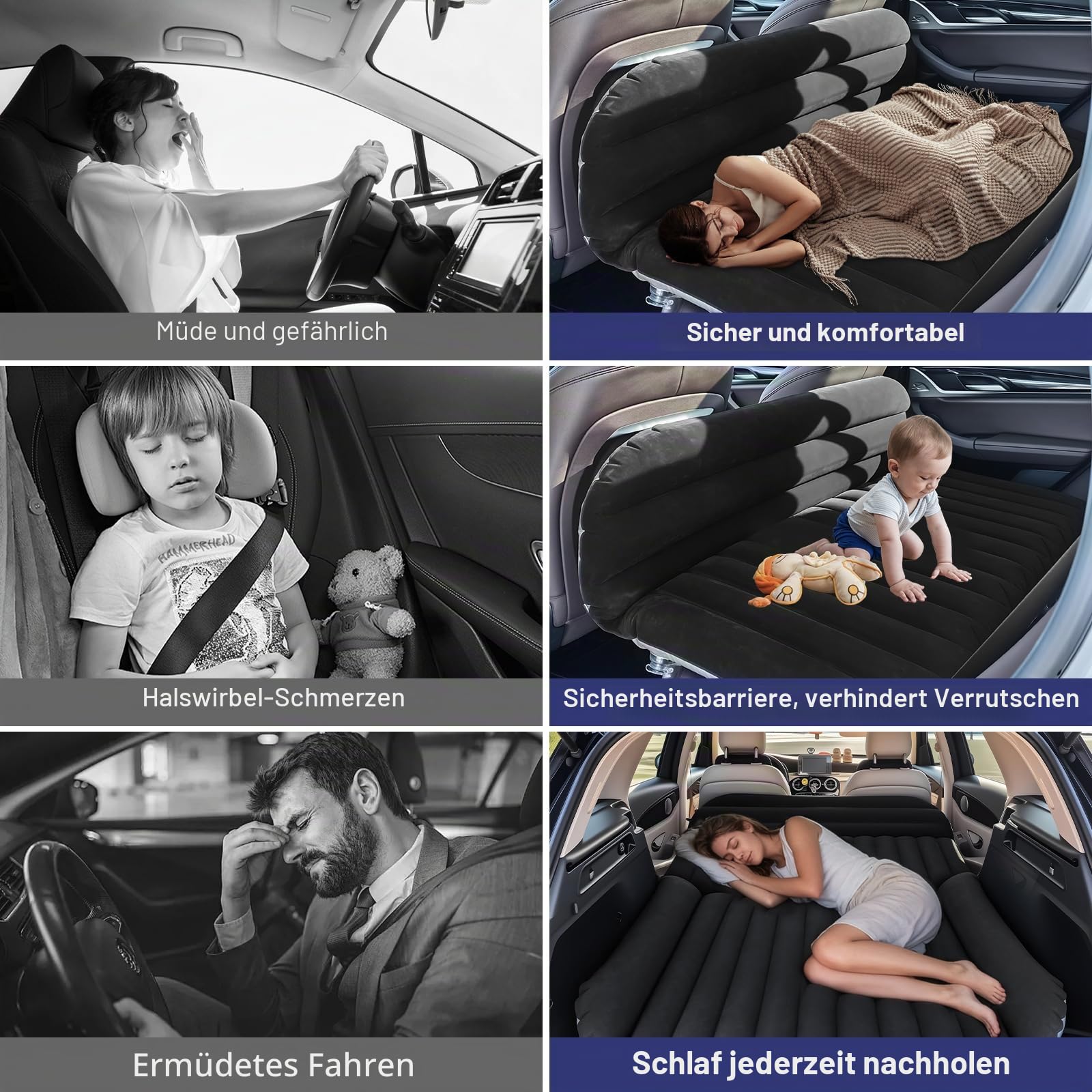 Auto Matratze SUV Luftmatratzen Camping Aufblasbare Matratze Aufblasbares Bett für den Auto-Rücksitz-Dickere Luftbett für Camping Outdoor Aktivitäten (Schwarz)
