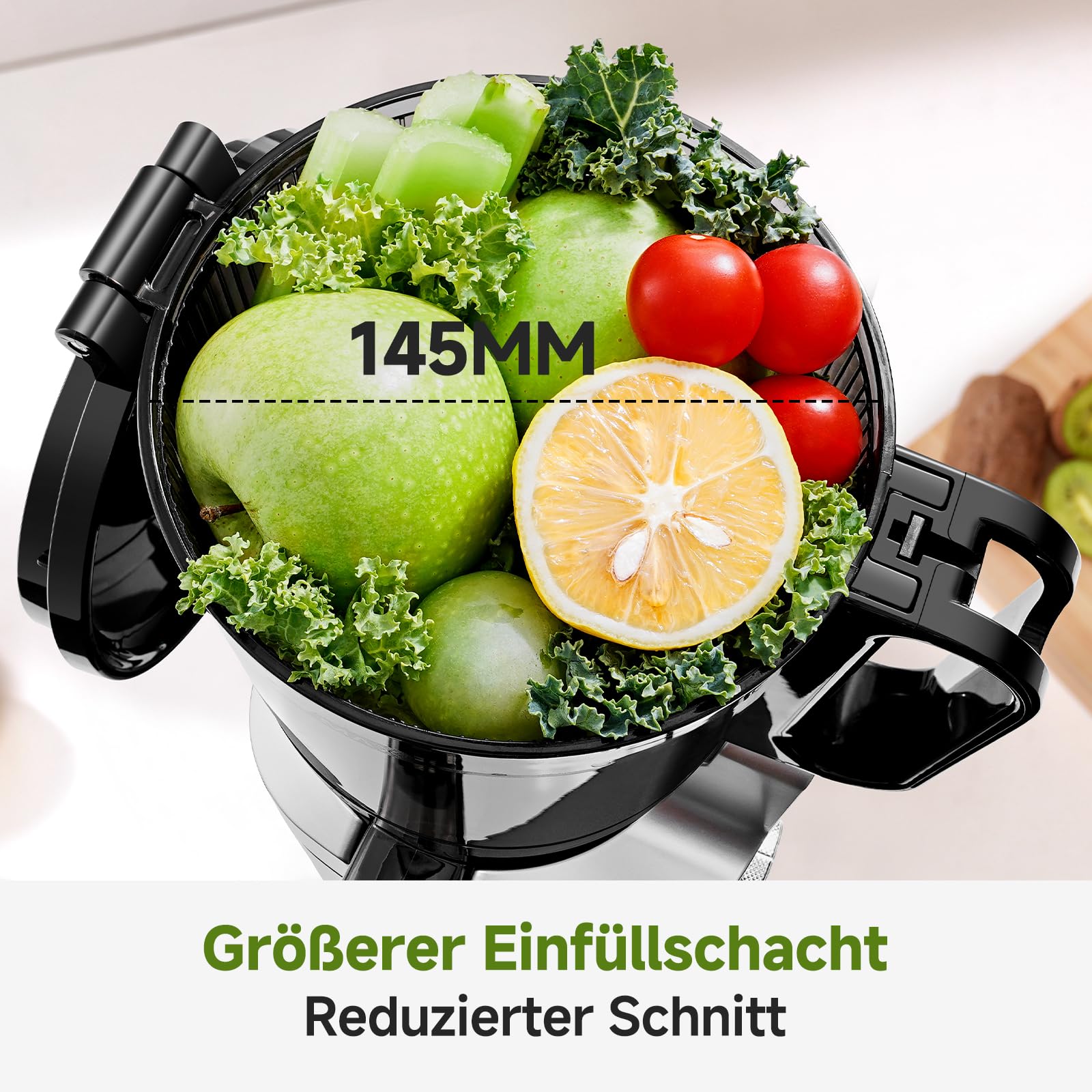 AMZCHEF 250W Automatischer All-In-One Entsafter, 145MM Öffnung und 1,8L entsafter für Gemüse und Obst, Kaltpresse Slow Juicer Testsieger mit Dreifachem Filter - Silber