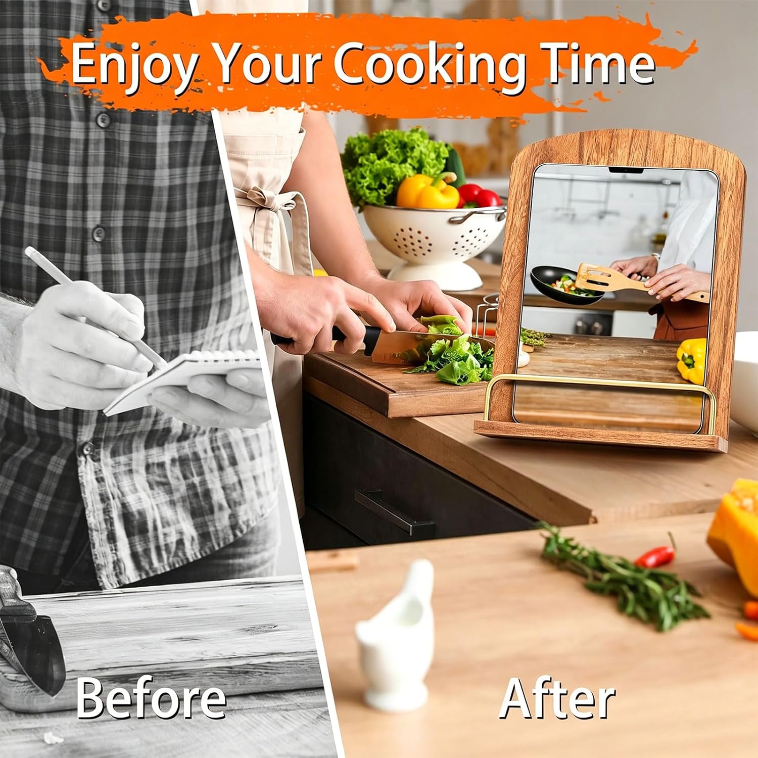 Multipurpose Kitchen Recipe Stand Made from Hardwood with Detachable Easy Parts Adjustable Cookbook Rack