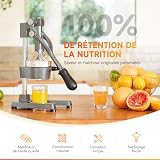 CO-Z Presse Agrumes Manuel Professionnel Silencieux en Acier Inoxydable de Qualité Alimentaire Broyeur Jus Presse Orange Lime Citron Pommes Fruit, Gris - 2