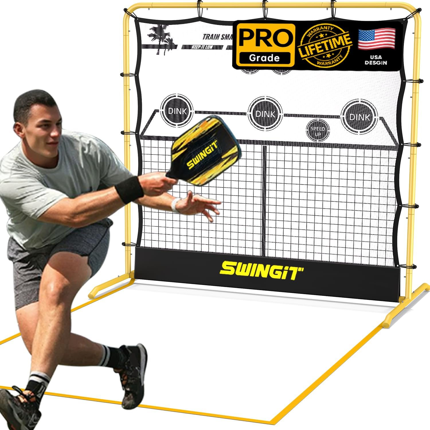 Portable Pickleball Rebounder Net with Kitchen Lines System, Solo Training Net System for Dinks, Volleys & Drives, Accuracy Trainer with Carry Bag, for Backyard, Driveway, Garage