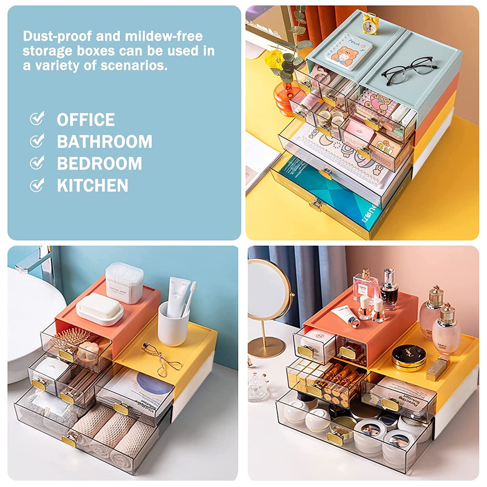 DETEIN Stackable Desk Organizer with Drawer 13" Wide Stackable Storage Drawer Desk Organizer and Accessories Plastic Clear Desktop Organizer for Office, Classroom, Make Up (White, L-1 Drawer, 1 PACK)