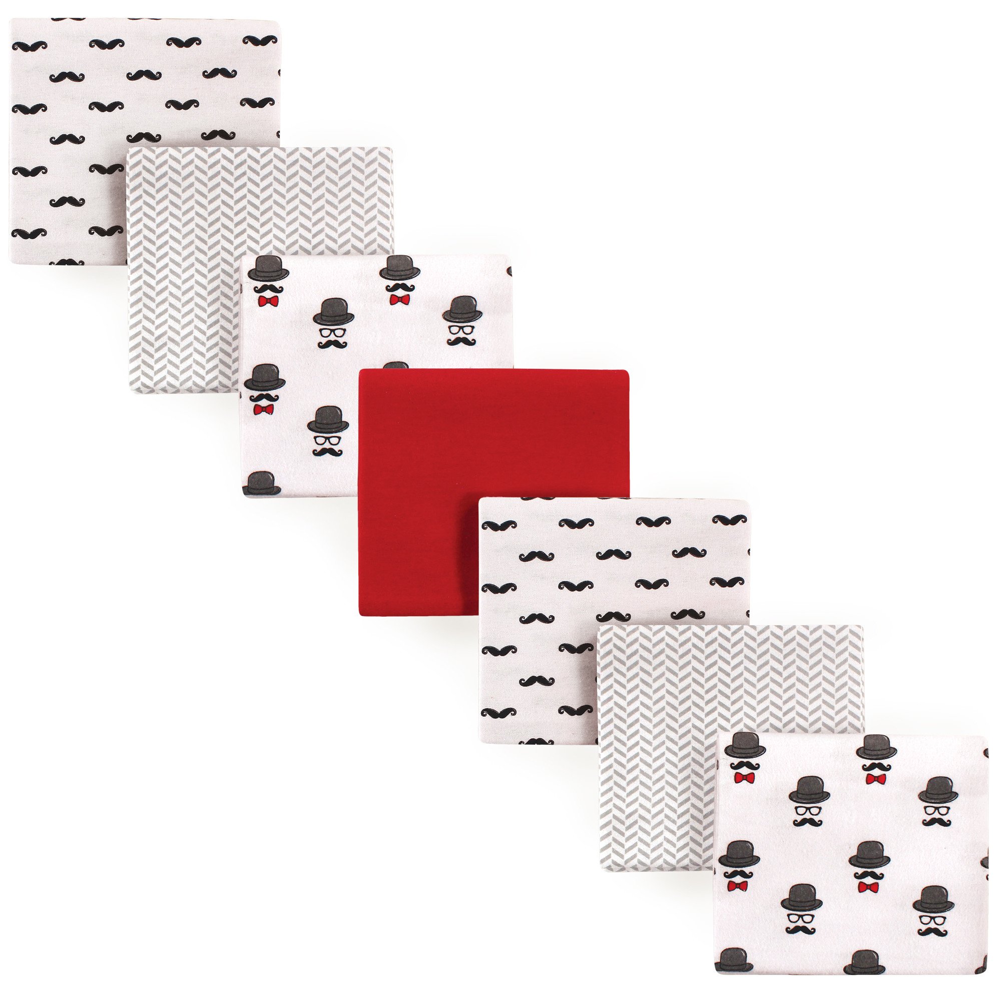 Hudson Baby Unisex Baby Cotton Flannel Receiving Blankets Bundle, Mustache Hat, One Size