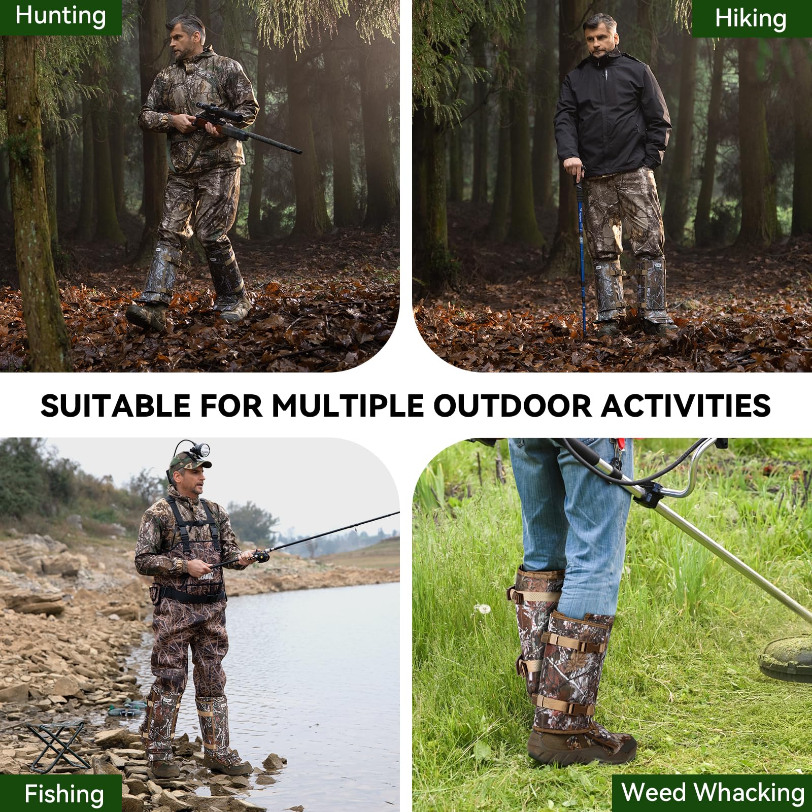GearOZ Guêtres de protection imperméables pour jambes inférieures - Guêtres de protection contre les morsures de serpent pour homme/femme, taille réglable pour la chasse, la randonnée, le travail