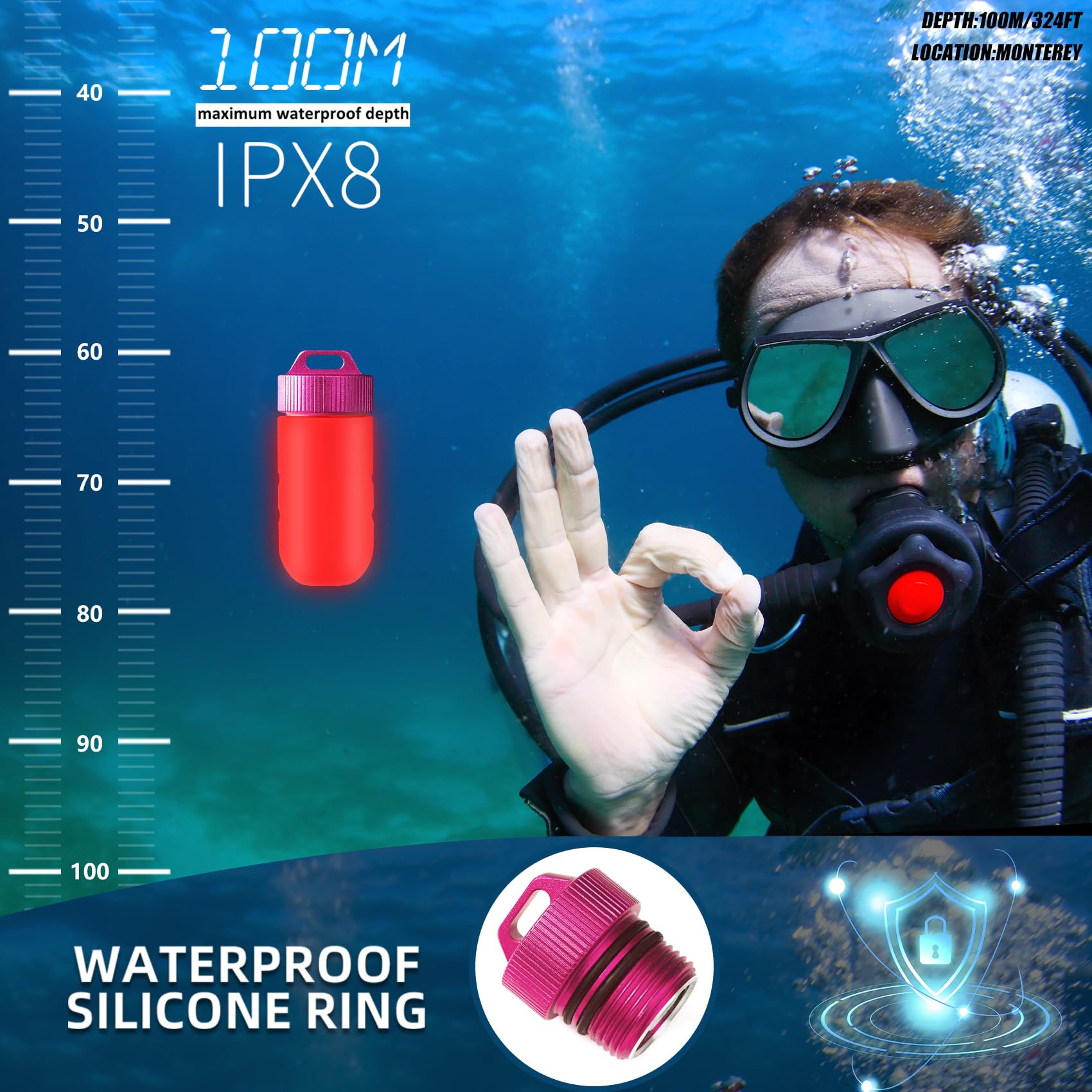 Torchia Subacquea, Luce di Segnalazione Torcia Sub, Impermeabile per 100 Metri, Portatile per Immersioni, Snorkeling e Sport Acquatici