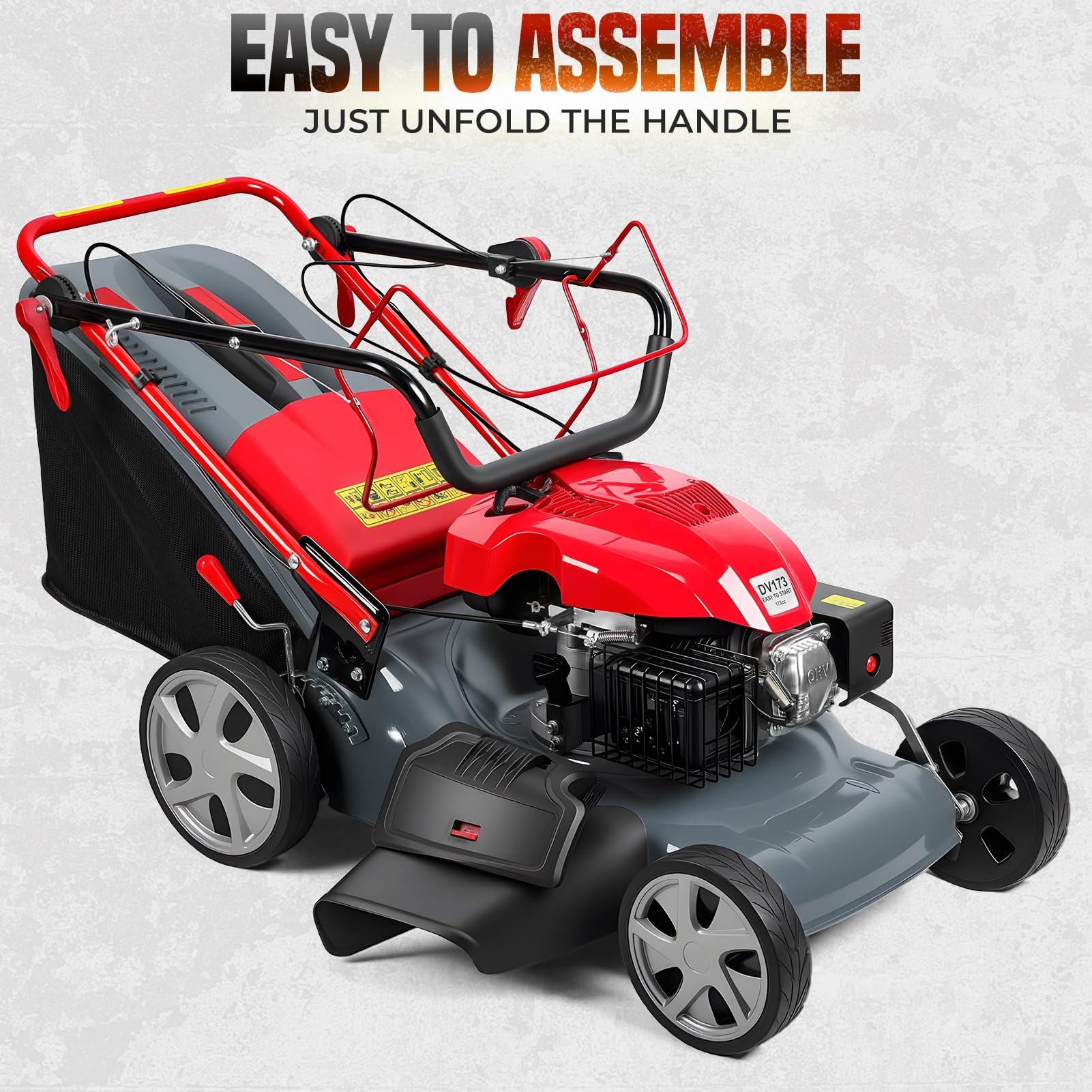 Cortacésped autopropulsado plegable de 19 pulgadas, cortacésped de gas 3 en 1 con motor de 4 ciclos de 131 cc, embolsado, mantillo y descarga lateral, altura de corte ajustable de 8 posiciones, fácil