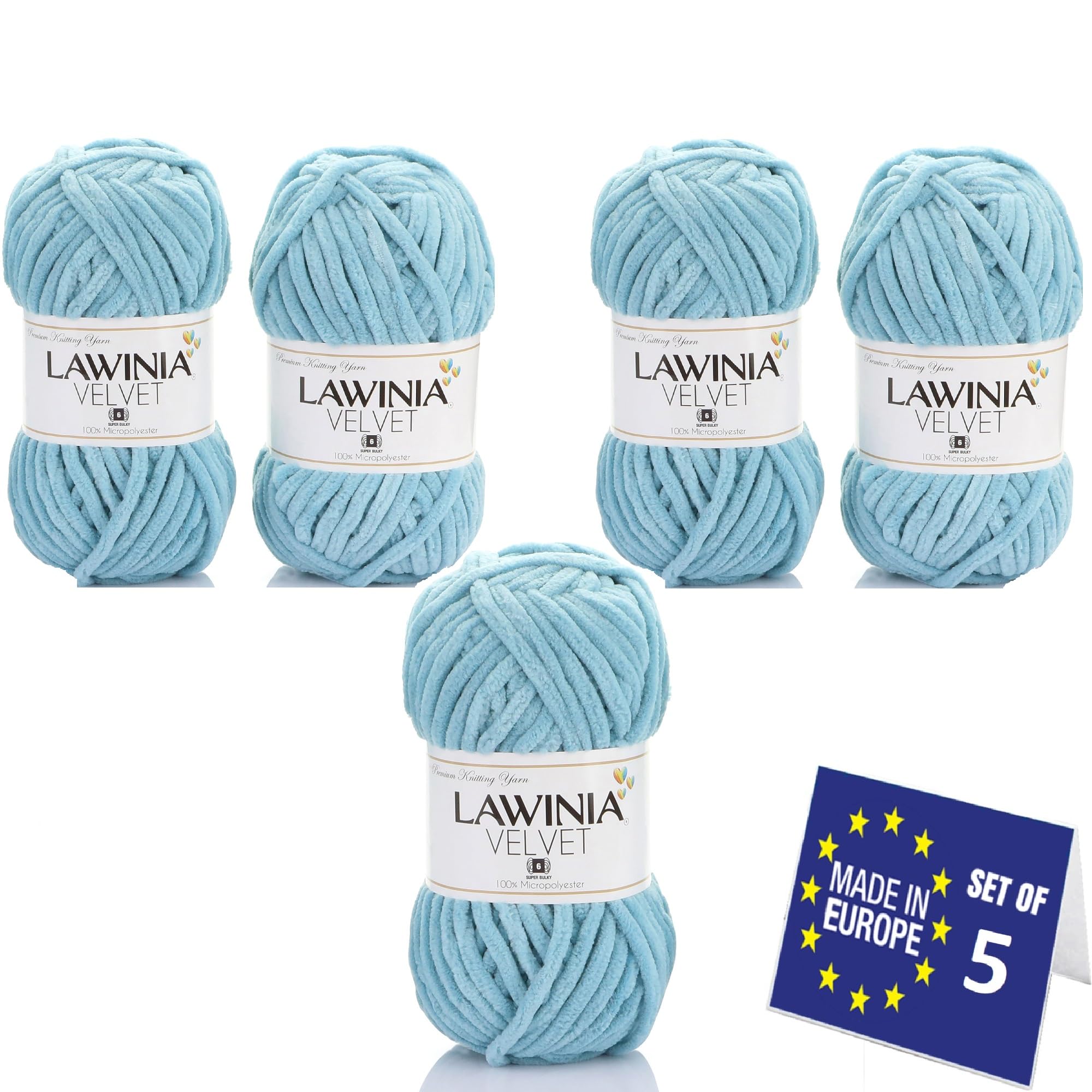 LAWINIA VELVET Premium Weiche Dicke Wolle Zum Häkeln, Chenille Wolle 5x100g-65m FUSSELT NICHT Flauschige Wolle, Samtwolle, Plüschwolle, Kuschelwolle Zum Häkeln Chenille Garn, Bulky Yarn Hobbii Wolle