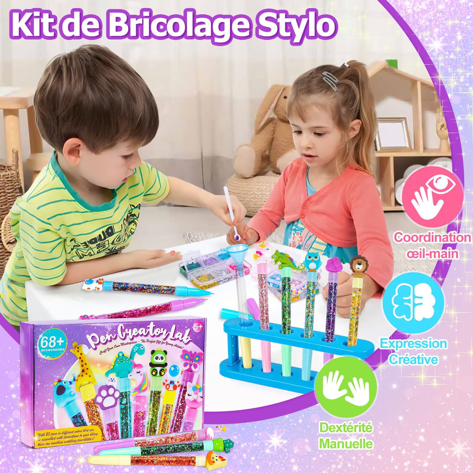 Kazzley Fabrique a Stylo avec 20 Stylos, Kit de Creation Stylo avec 68+ Accessoires, Kit Loisir Creatif Enfant, idée Cadeau Fille 4 6 8 Ans, Activité Manuelle Enfants 5 7 9 10 Ans Cadeau Anniversaire