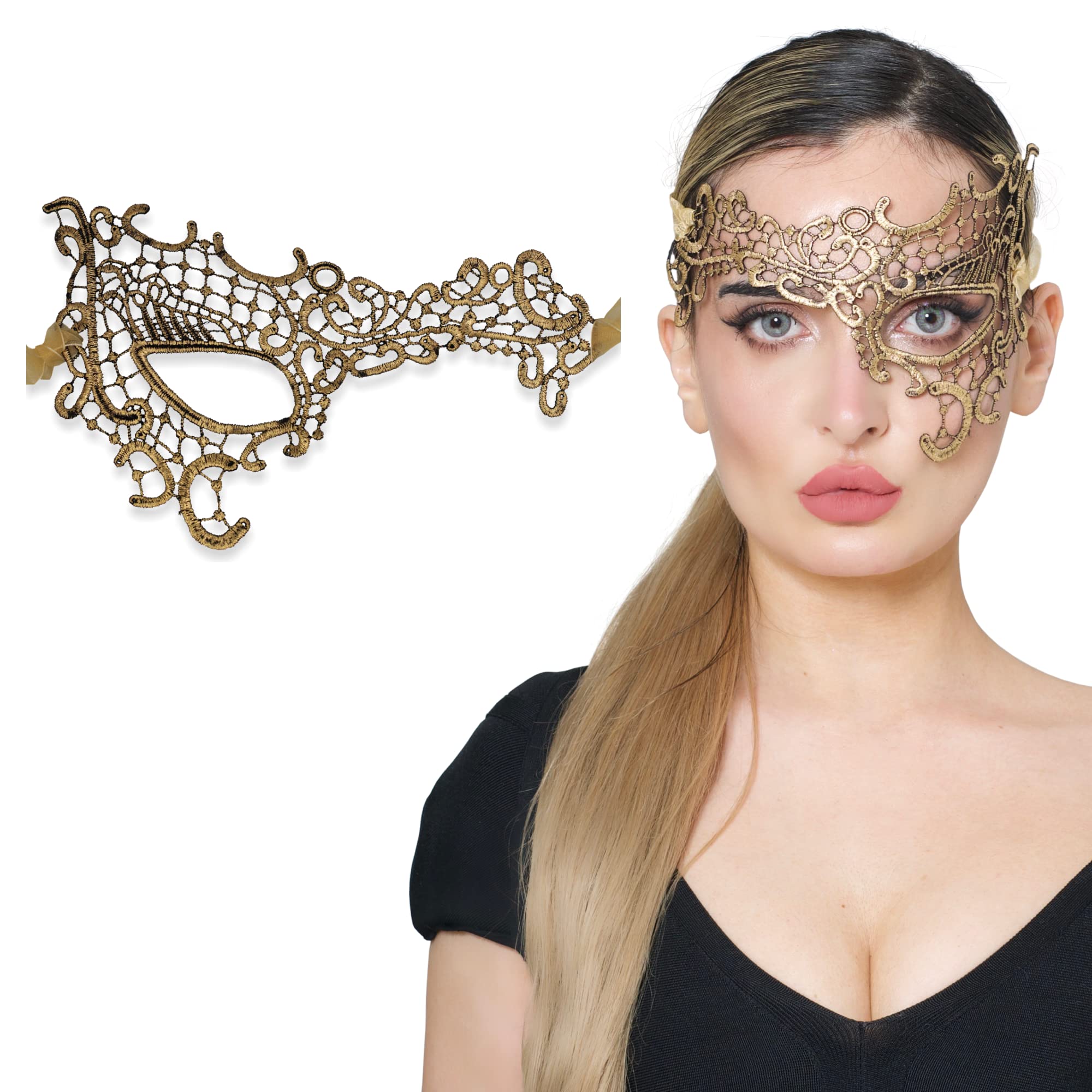 Masquerade Mask For Women Lace Masquerade Masks for Masquerade Party, Phantom Gold, One Size