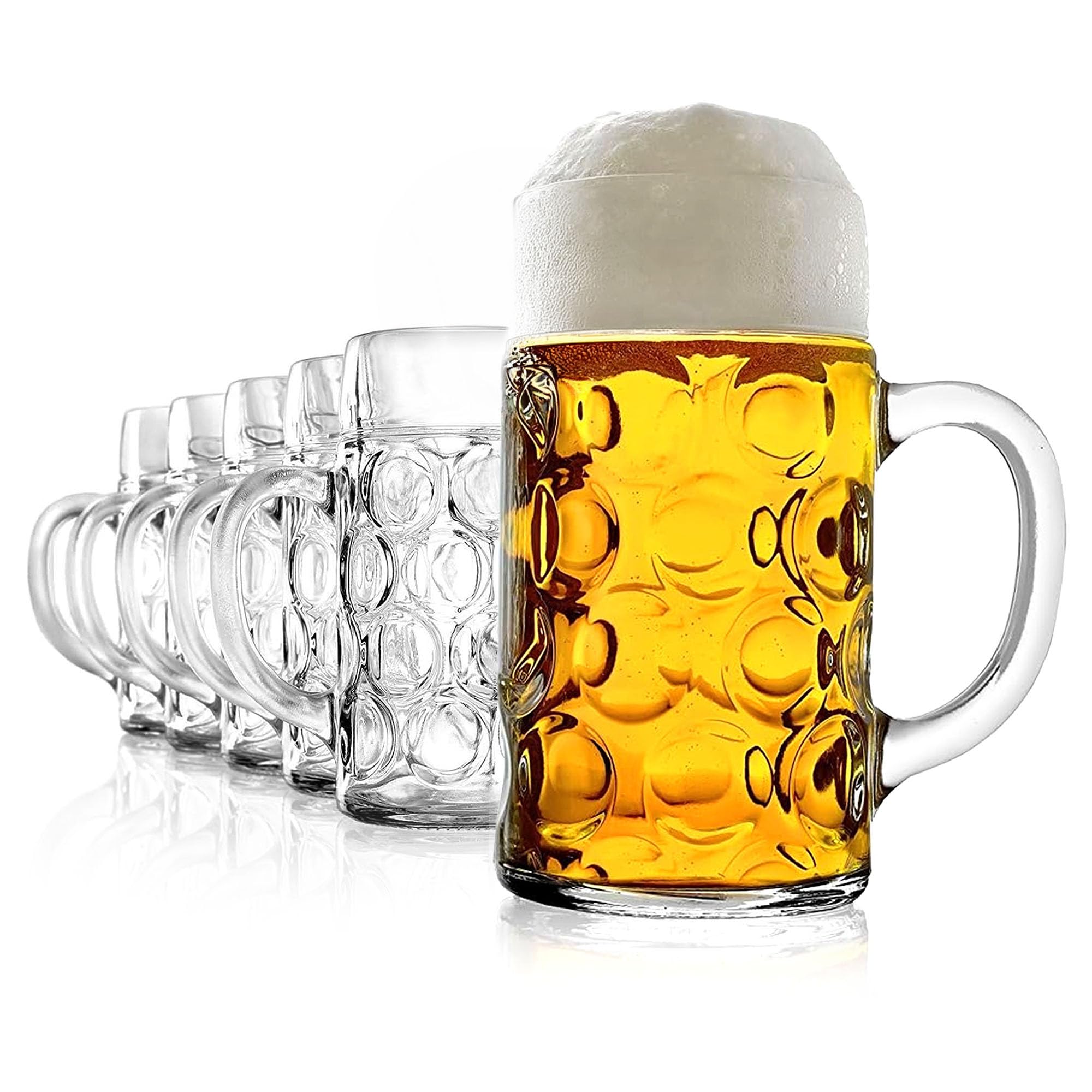 Stölzle Lausitz Transparent German Beer Stein Glass 2 Pint | Classic Beer Tankards, Beer Mugs, Beer Glass 126.5Cl, With Filling Line At 1L, 6 Pieces