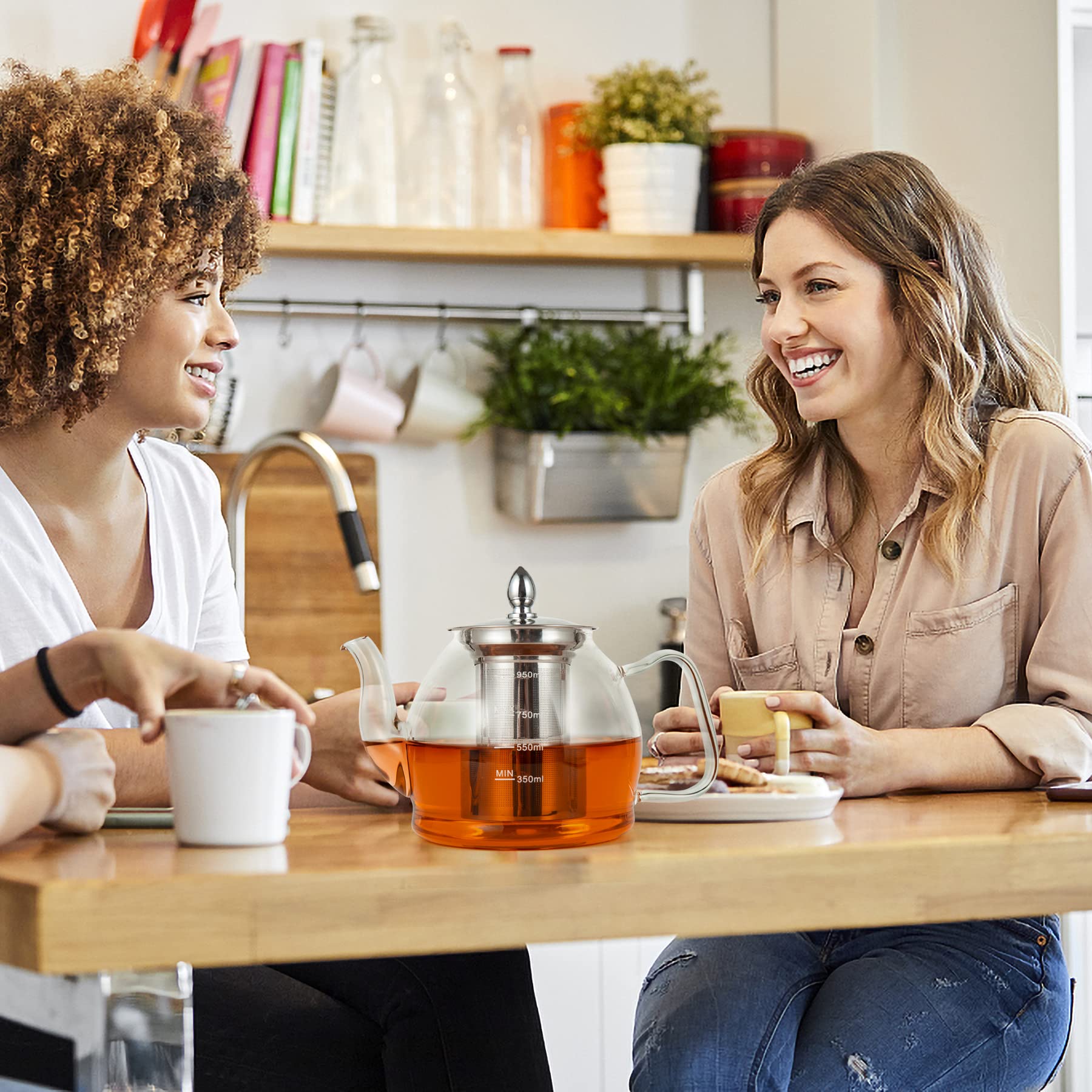 Teiera di Vetro con Infusore per Tisane Rimovibile- Teiera Vetro Borosilicato - Scaldateiera Incluso, Compatibile con Fornelli, per tè, Tisane, caffè, Sfuso Infusiera (1200ML)