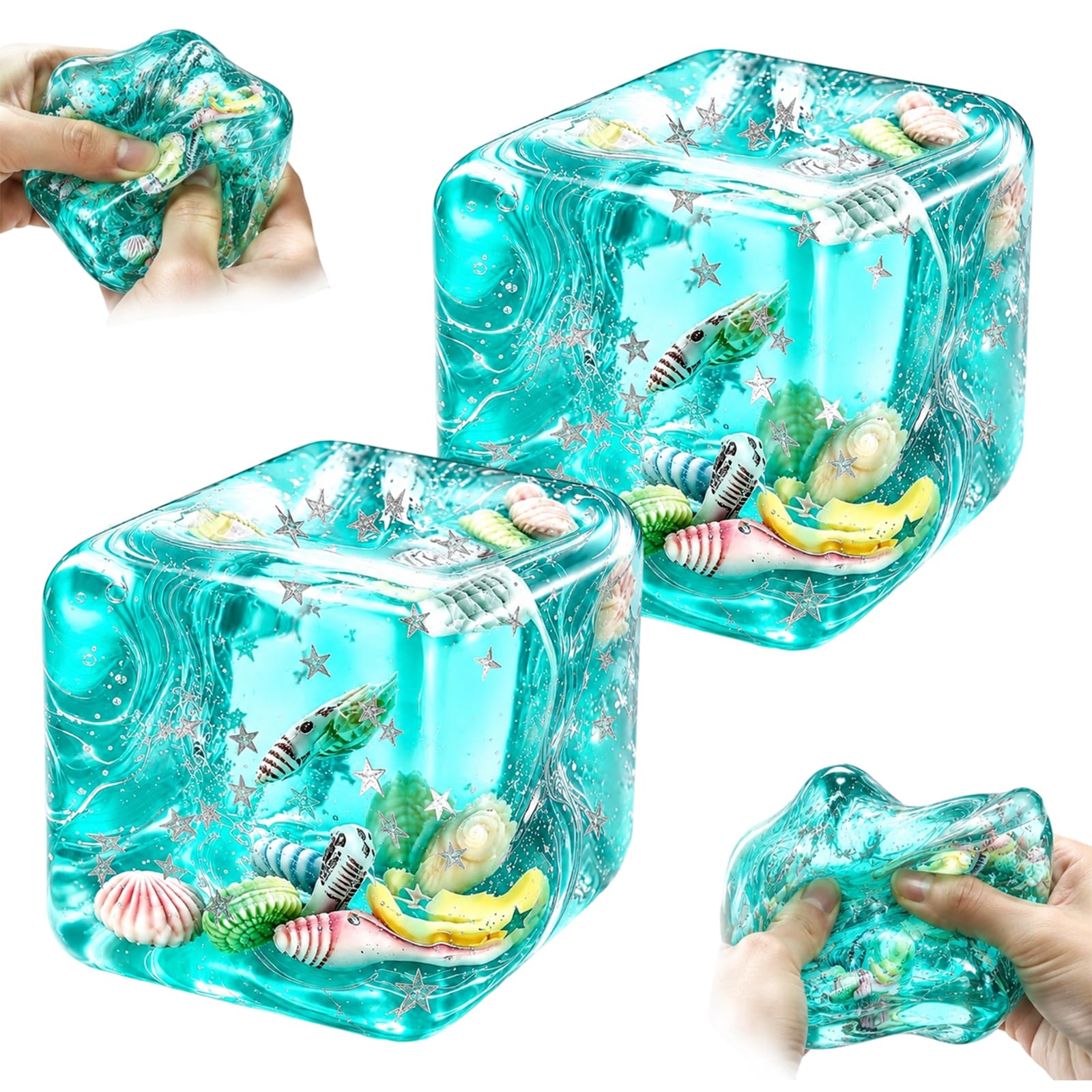 2Pcs Ice Cube Squishy, Sensory Fidget for Quiet Moments, Two Pack of Soft Blocks for Office and Home Use, Portable Desk Companion