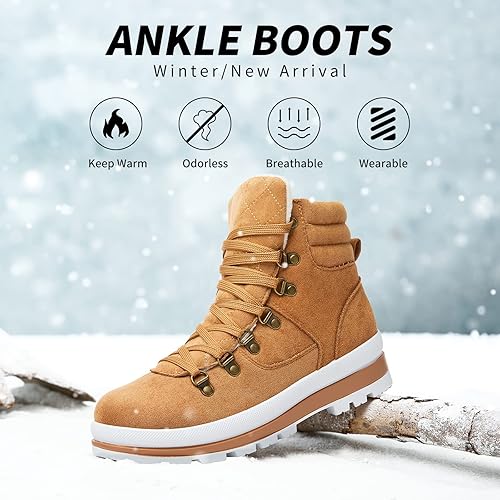 Miniatura 2 de FRACORA Botas de combate para mujer, botas de tobillo con cordones, botas de nieve para invierno, botas de nieve con cremallera lateral