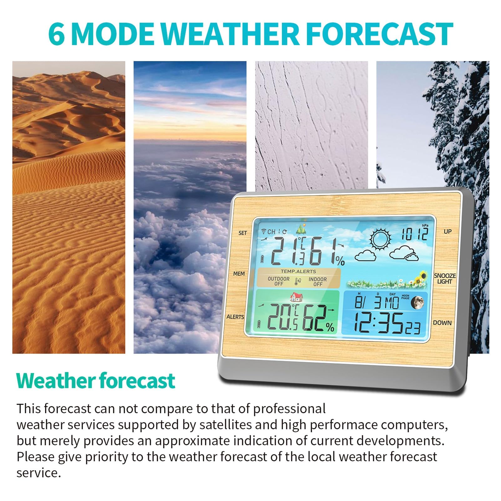 Estación Meteorológica Digital con Sensor Exterior, Termómetro Interior y Exterior, Higrómetro, Pronóstico del Tiempo, Monitor Multifuncional