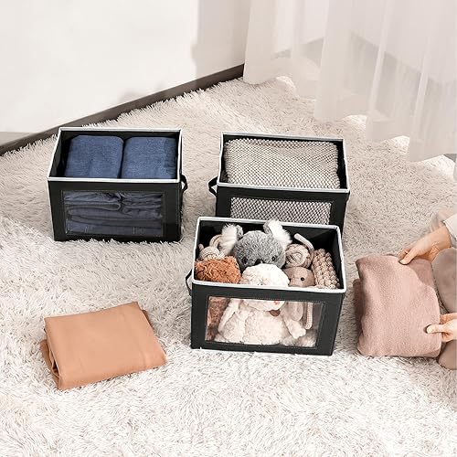 Miniatura 6 de Cajas de almacenamiento con tapas, contenedores de almacenamiento plegables con asas, cestas de almacenamiento de armario con ventana, contenedores